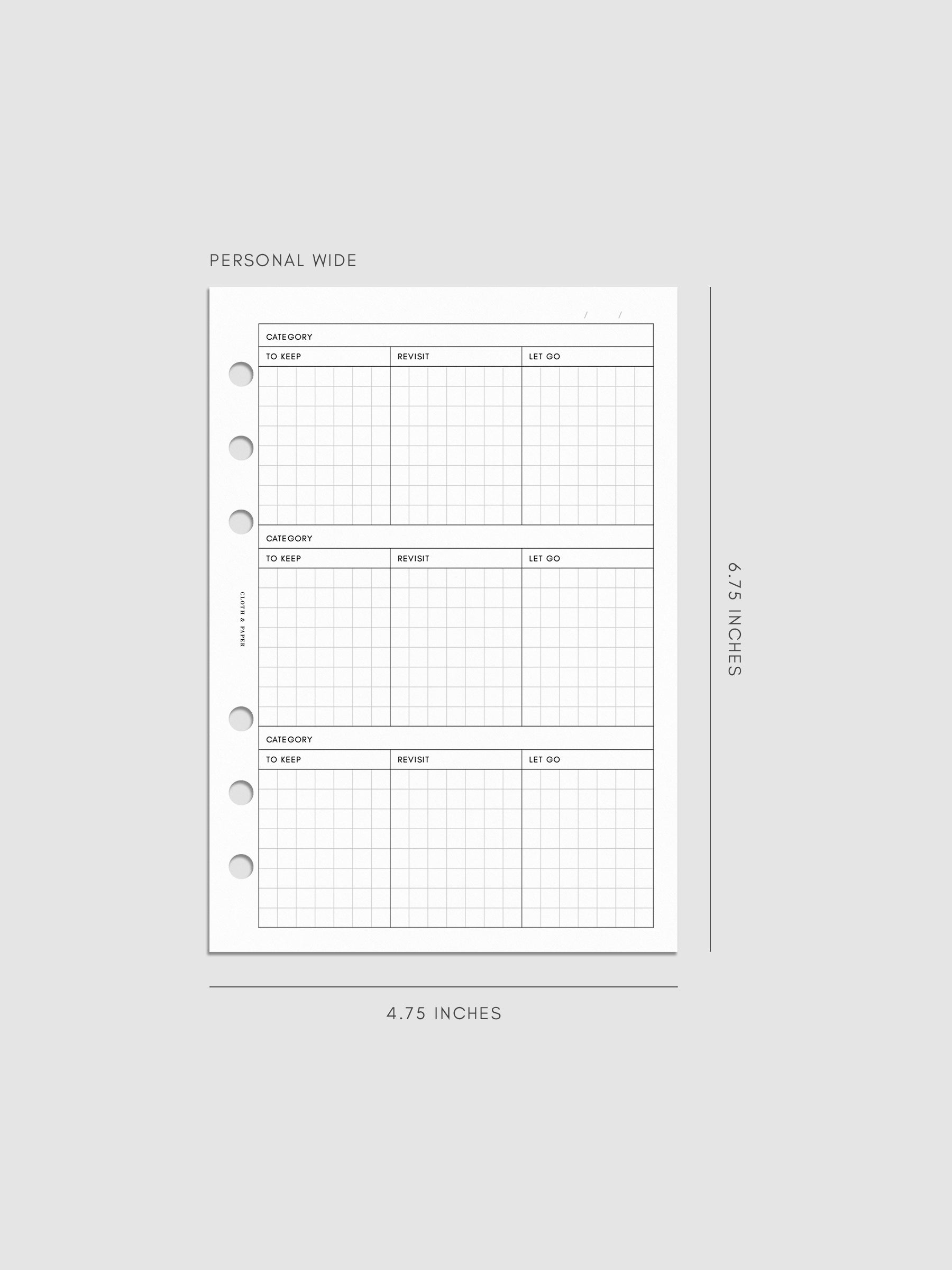 Declutter Planner Inserts mockup in size Personal Wide.