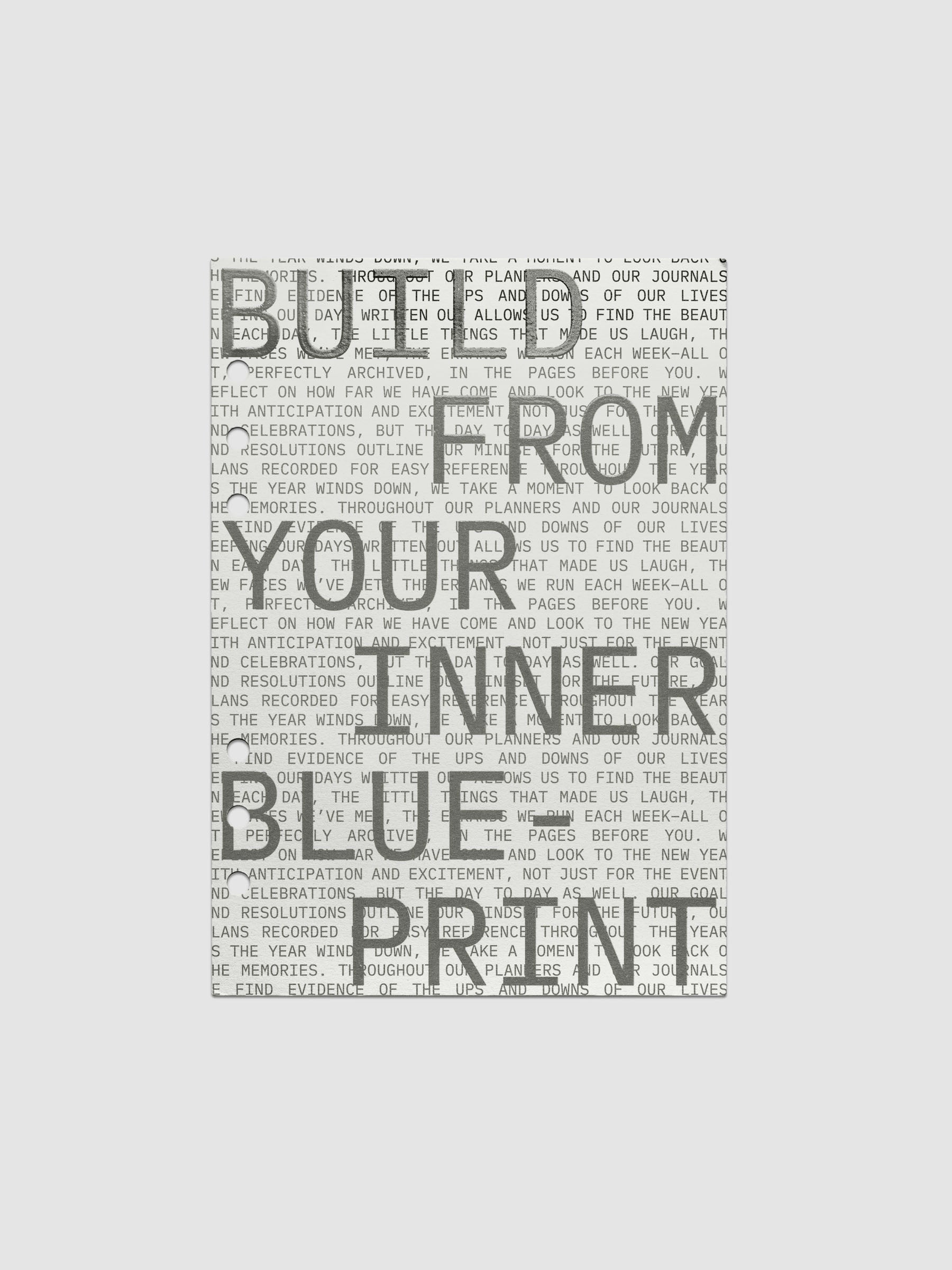 Cardstock dashboard with text design reading 'Build from your inner blue-print'. One piece of the Inner Blueprint Dashboard Duo shown in size A5.