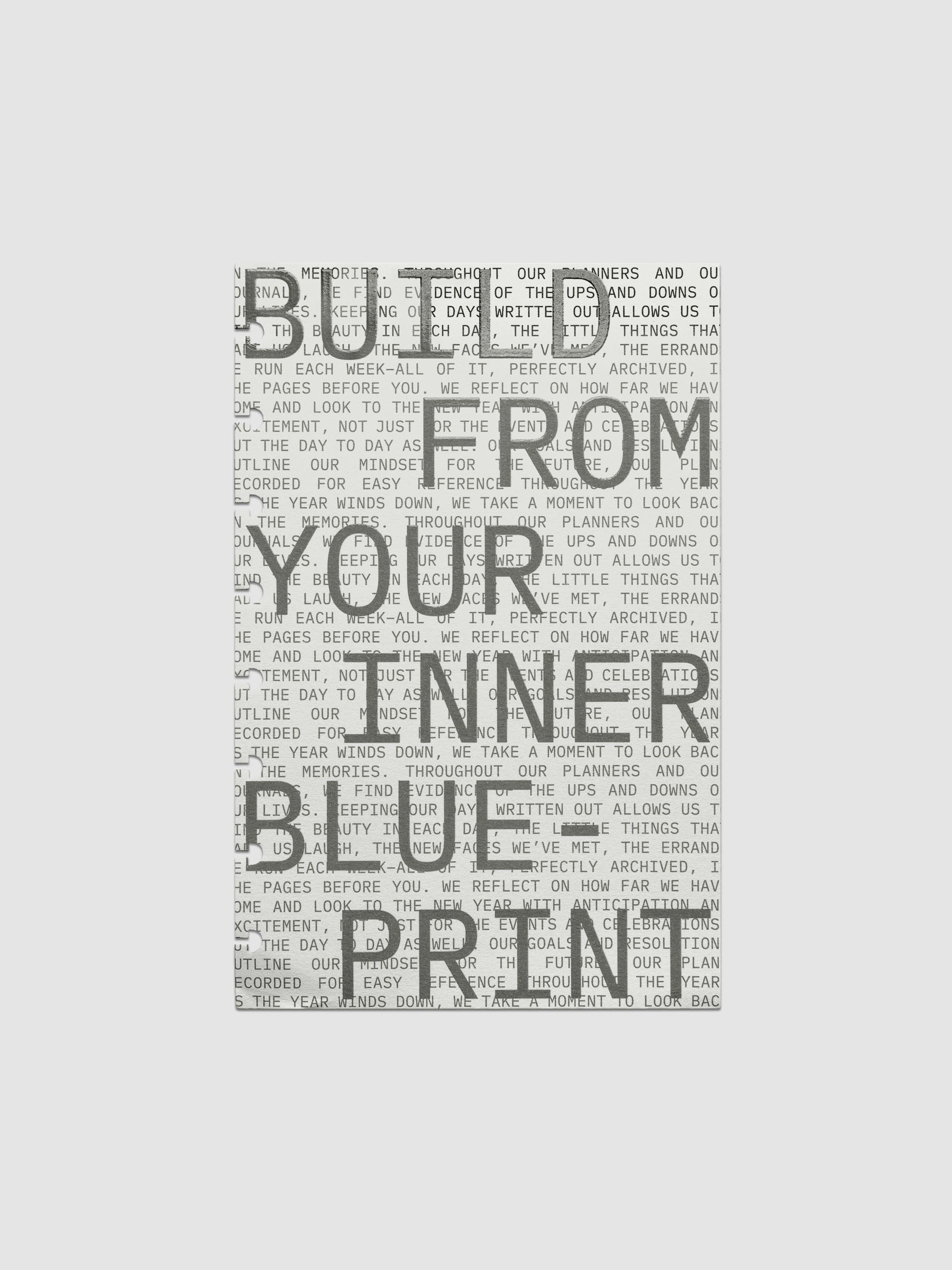 Cardstock dashboard with text design reading 'Build from your inner blue-print'. One piece of the Inner Blueprint Dashboard Duo shown in size Half Letter.