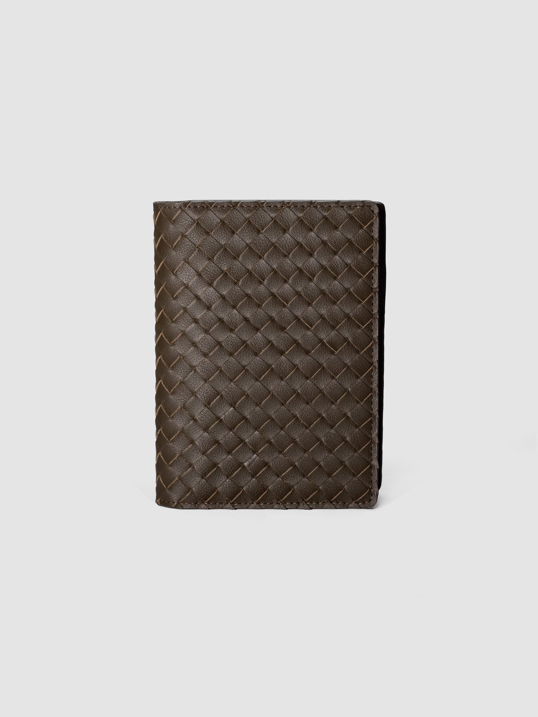 Dark brown genuine leather woven leather folio sized for CP Petite and A6 planners.