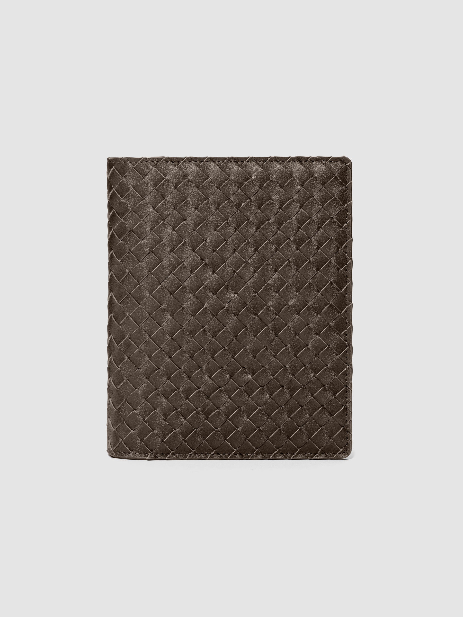 Dark brown genuine leather woven leather folio sized for HP Mini and Personal Wide planners.