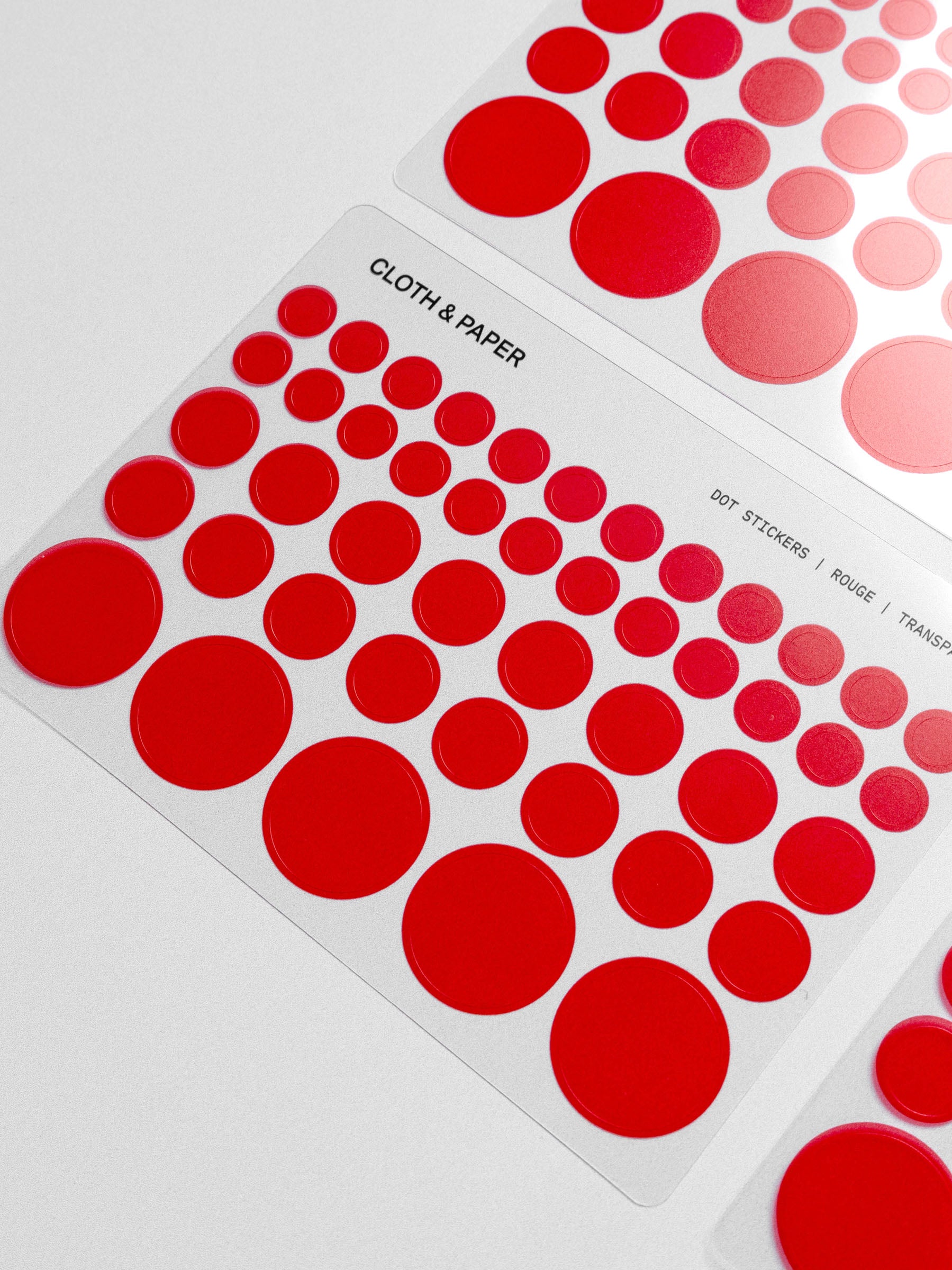 A close-up of the red dot stickers on clear sheets