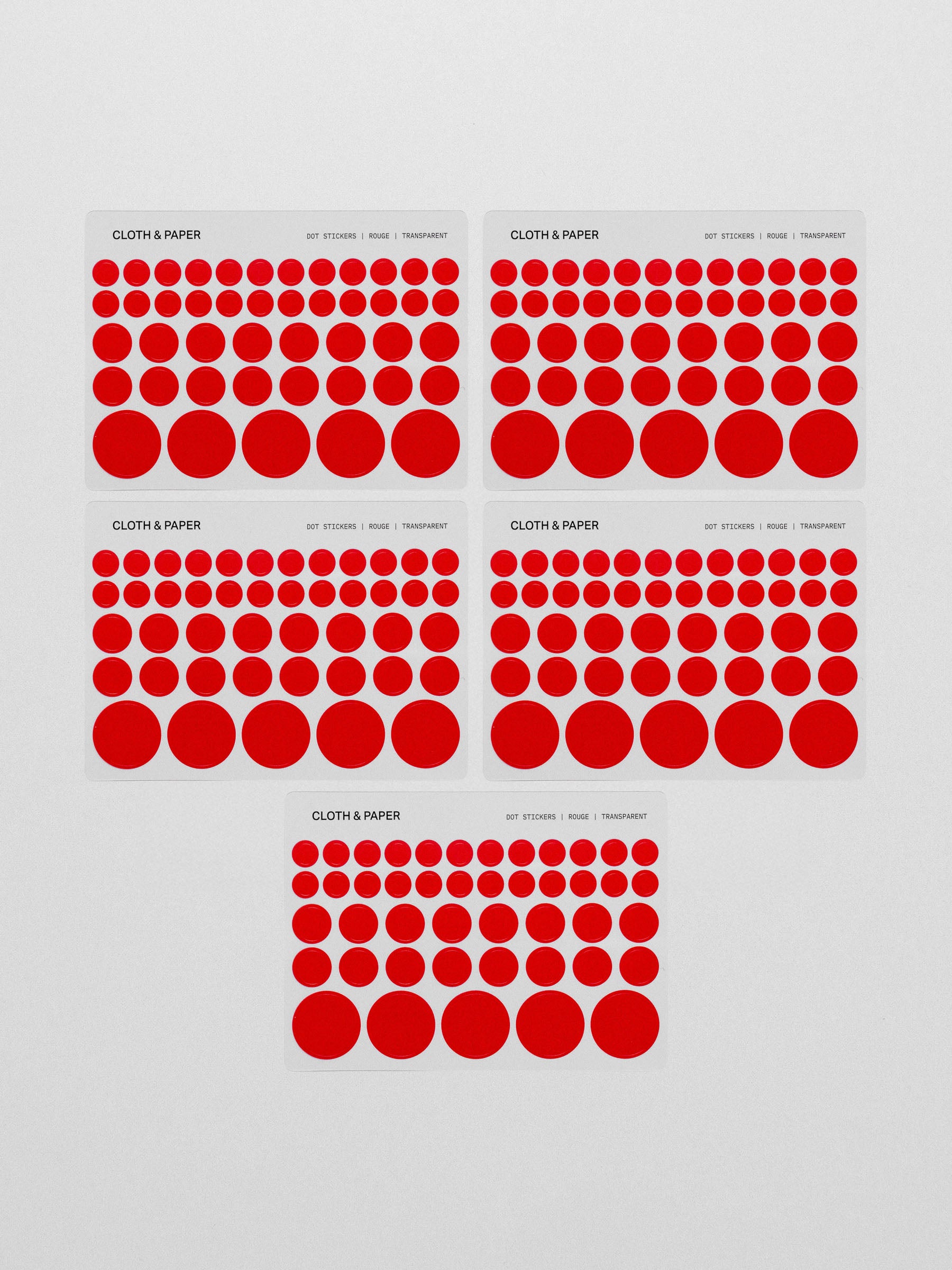 Five sheets of red dot sticker sets