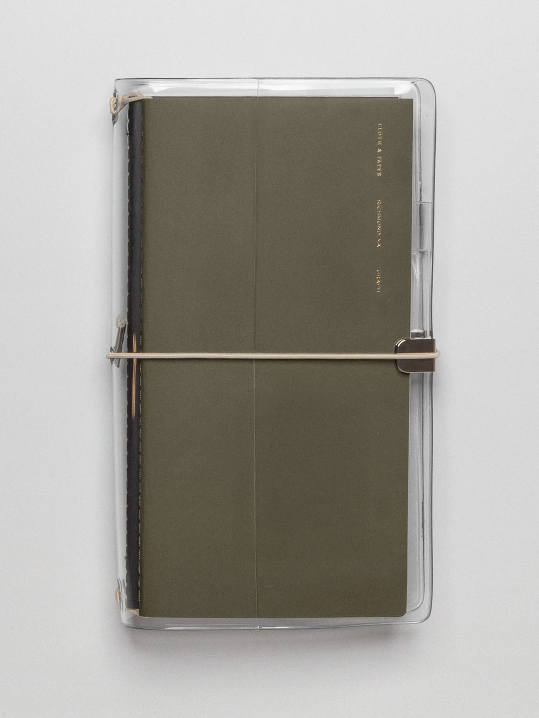 A clear vinyl planner with a travel notebook