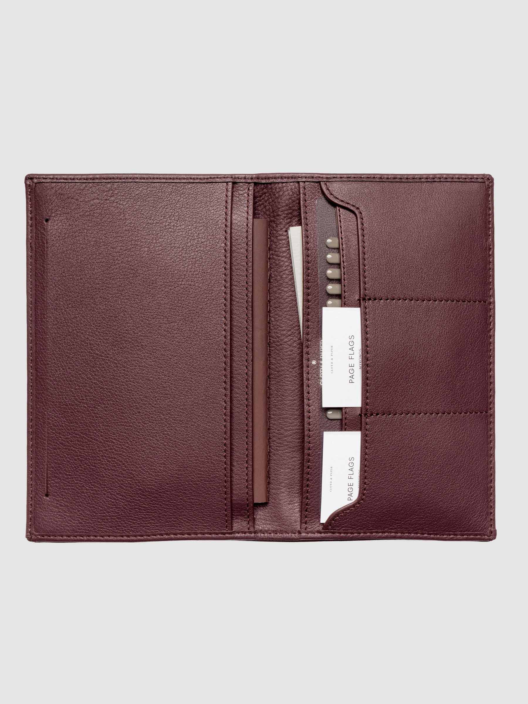 Nomada Wallet in Madrid open with Cloth & Paper products in pockets, full product view