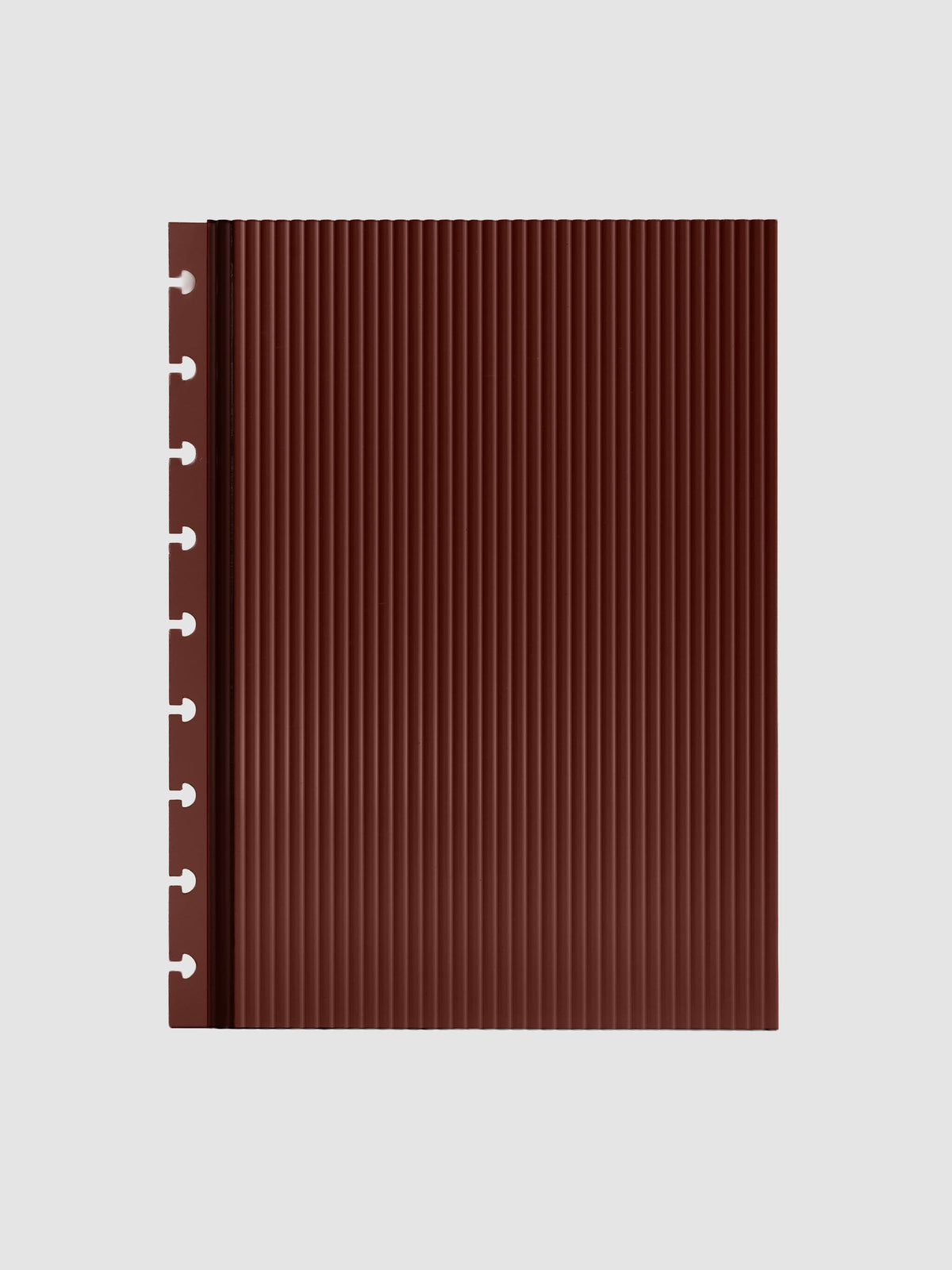 Bordeaux fluted planner dashboard in HP Classic size, nine disc punch, shown flat on a grey background.