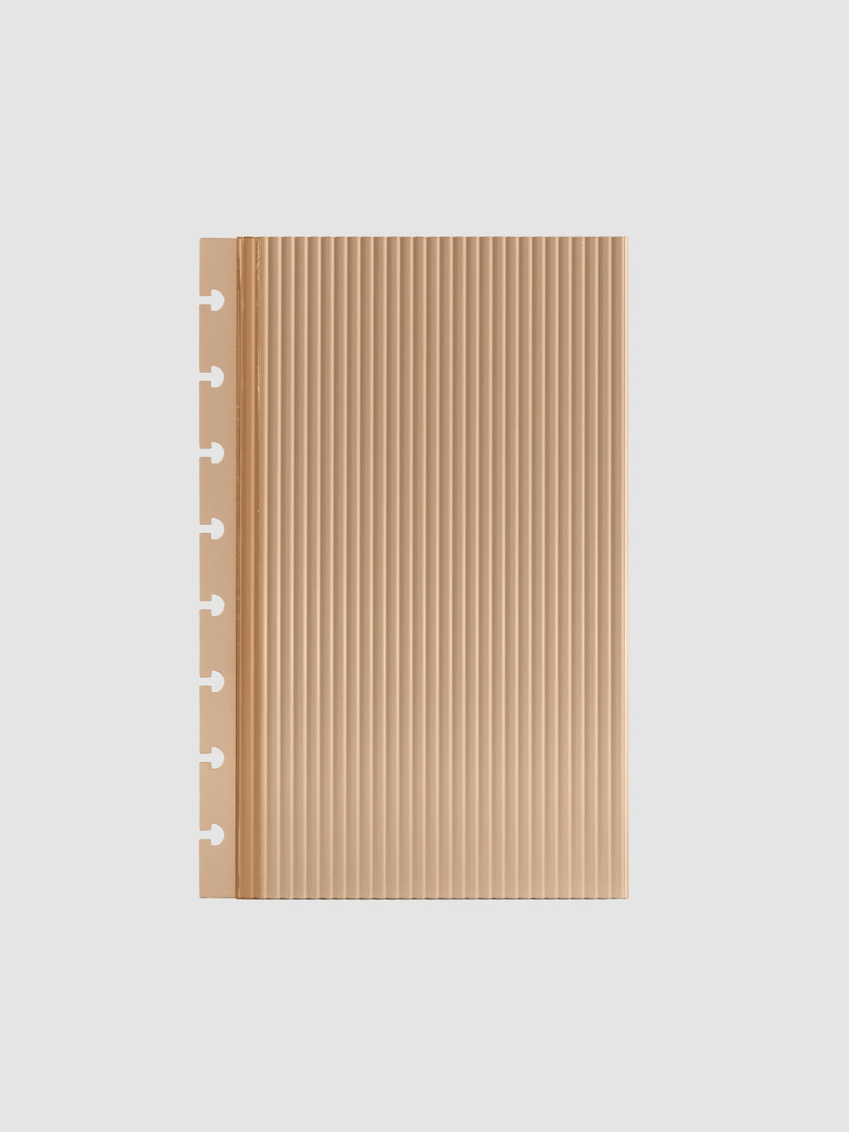 Bisque fluted planner dashboard in Half Letter size, eight disc punch, shown flat on a grey background.