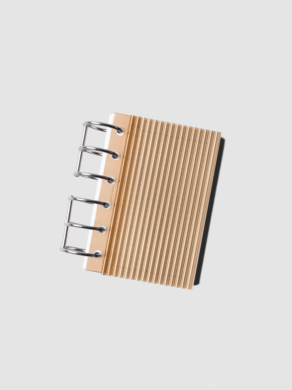 Bisque fluted planner dashboard in Pocket size shown on silver six rings at an angle, no cover.