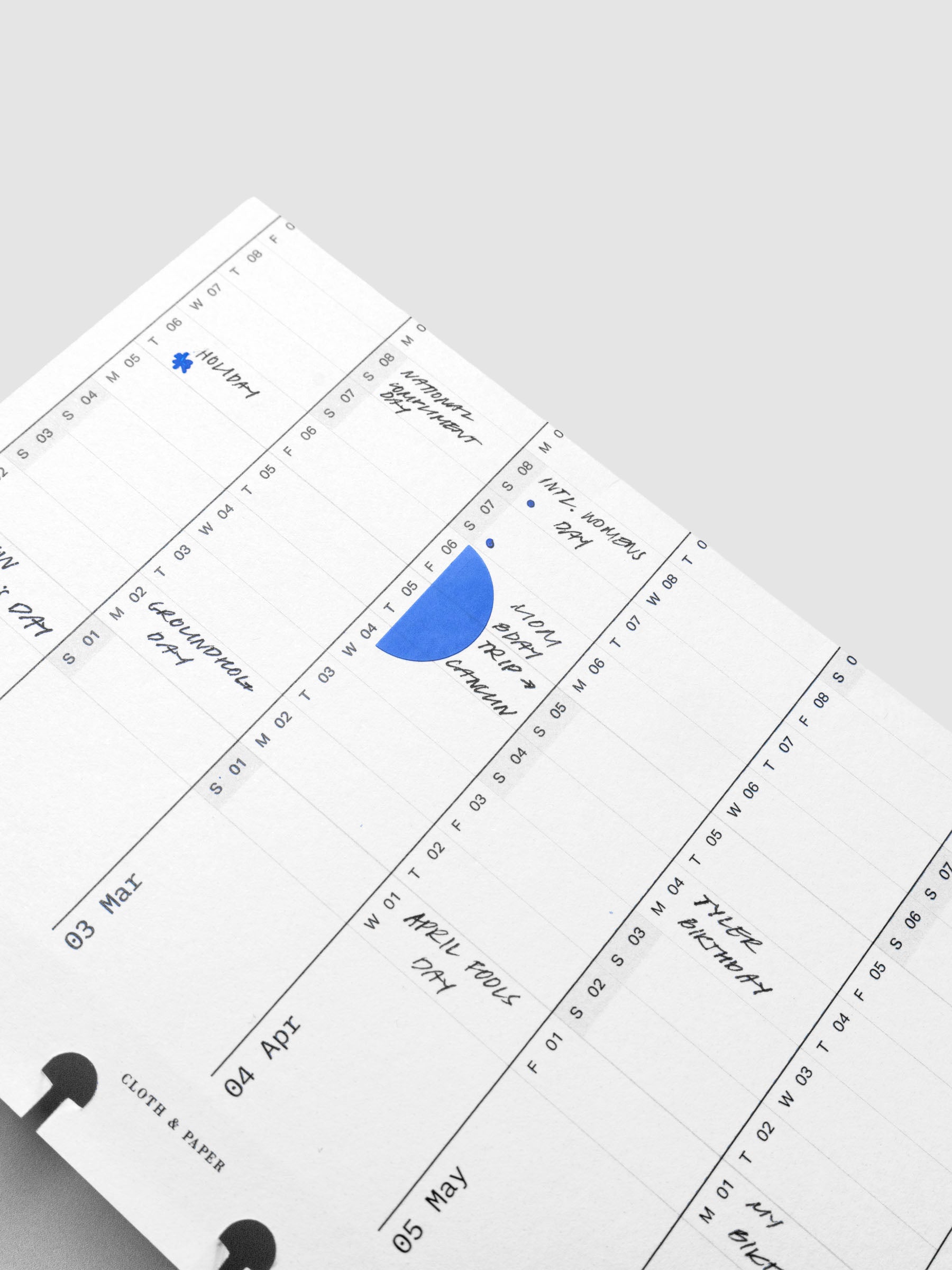Semicircle Sticker Set in Hyacinth blue in use on a planner insert.