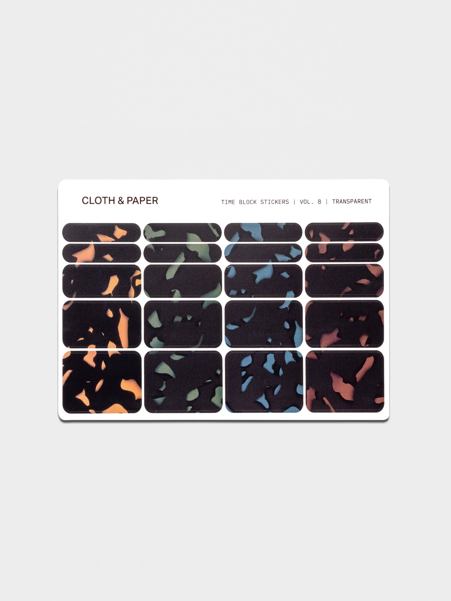 Time Block Stickers Vol. 8 in multiple tortoiseshell style colors.