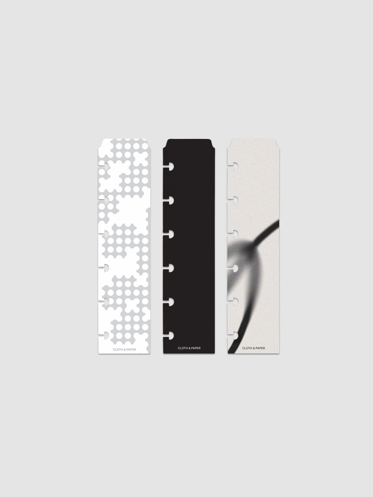 Narrow Page Marker Set in Punched Holes, Blurred Line and Avant Garde, CP Petite 6-Disc Punch, three top tab page markers