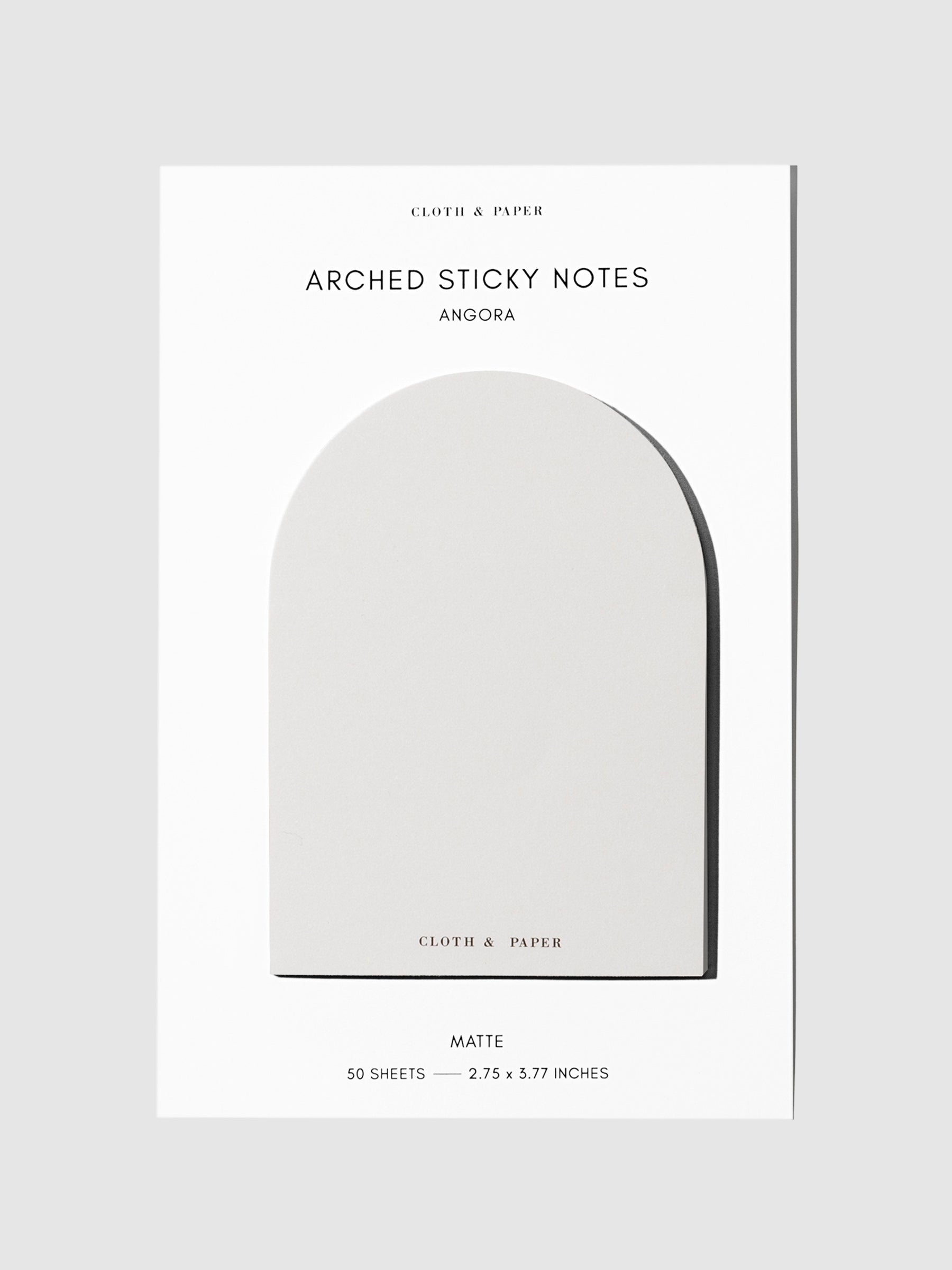 Arched Sticky Notes, Cloth and Paper. Angora sticky note displayed on its backing on a neutral background.