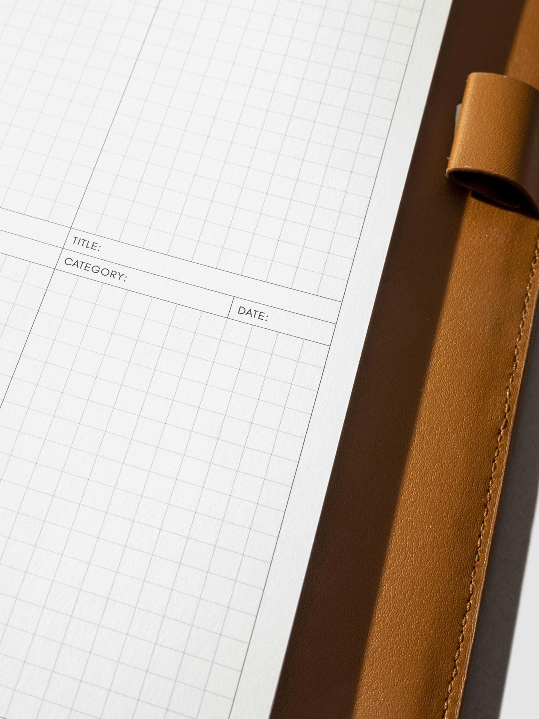 Closeup of insert inside a leather planner.