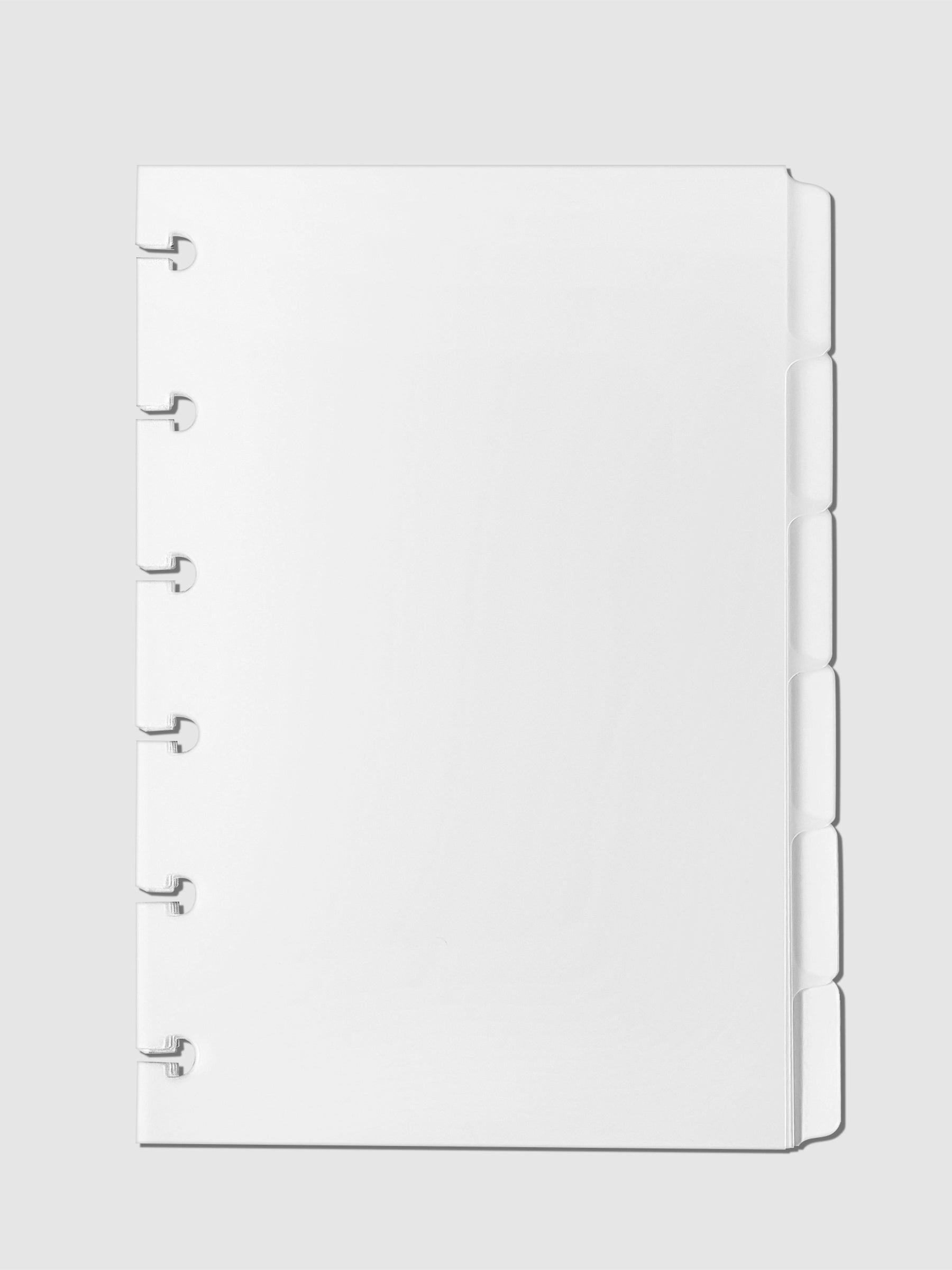 Blank Side Tab Planner Dividers, Low Profile, Matte, CP Petite Size. Cloth and Paper. Dividers displayed on a neutral background.