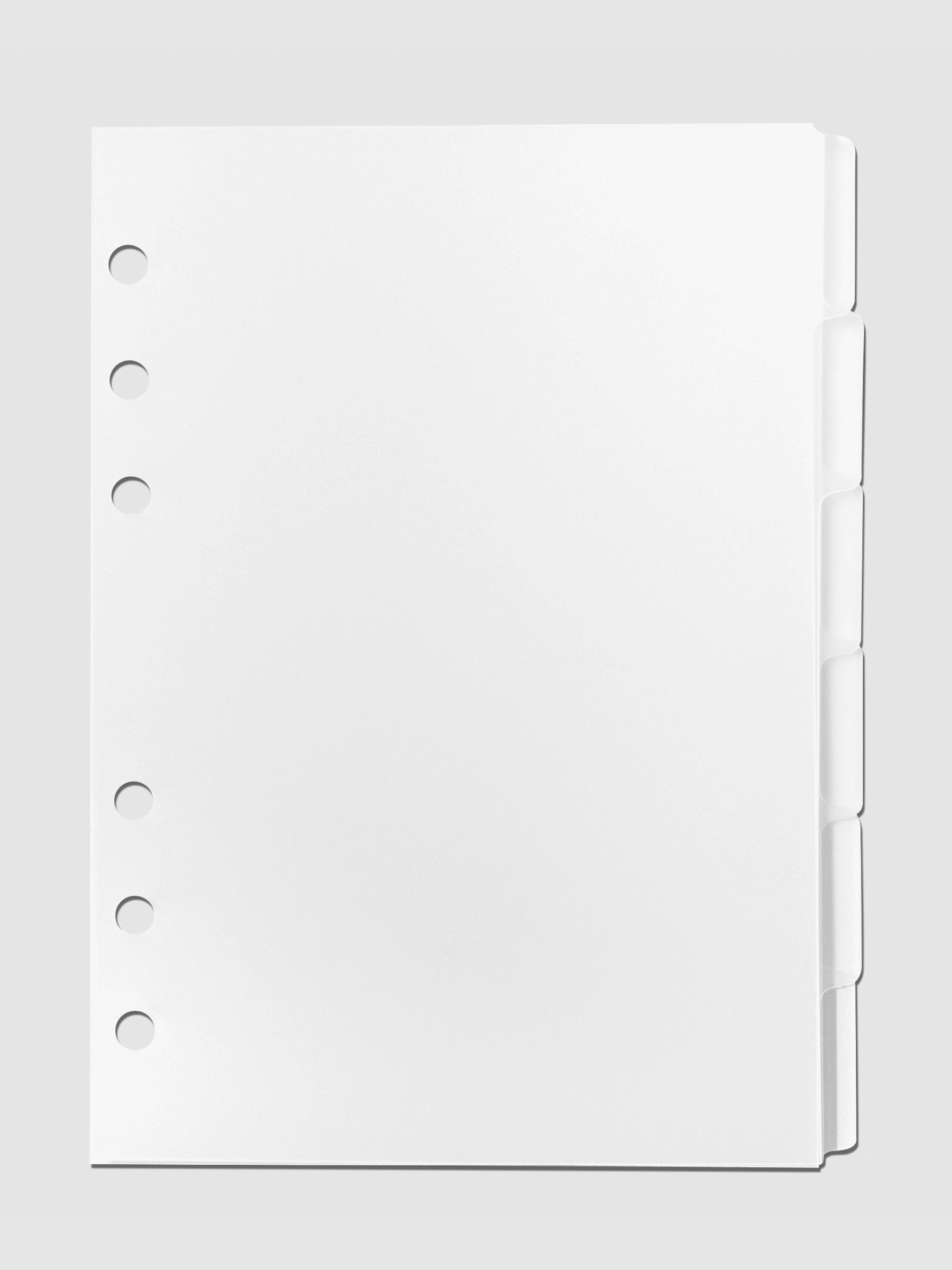 Blank Side Tab Planner Dividers, Low Profile, Matte, Personal Wide Size. Cloth and Paper. Dividers displayed on a neutral background.