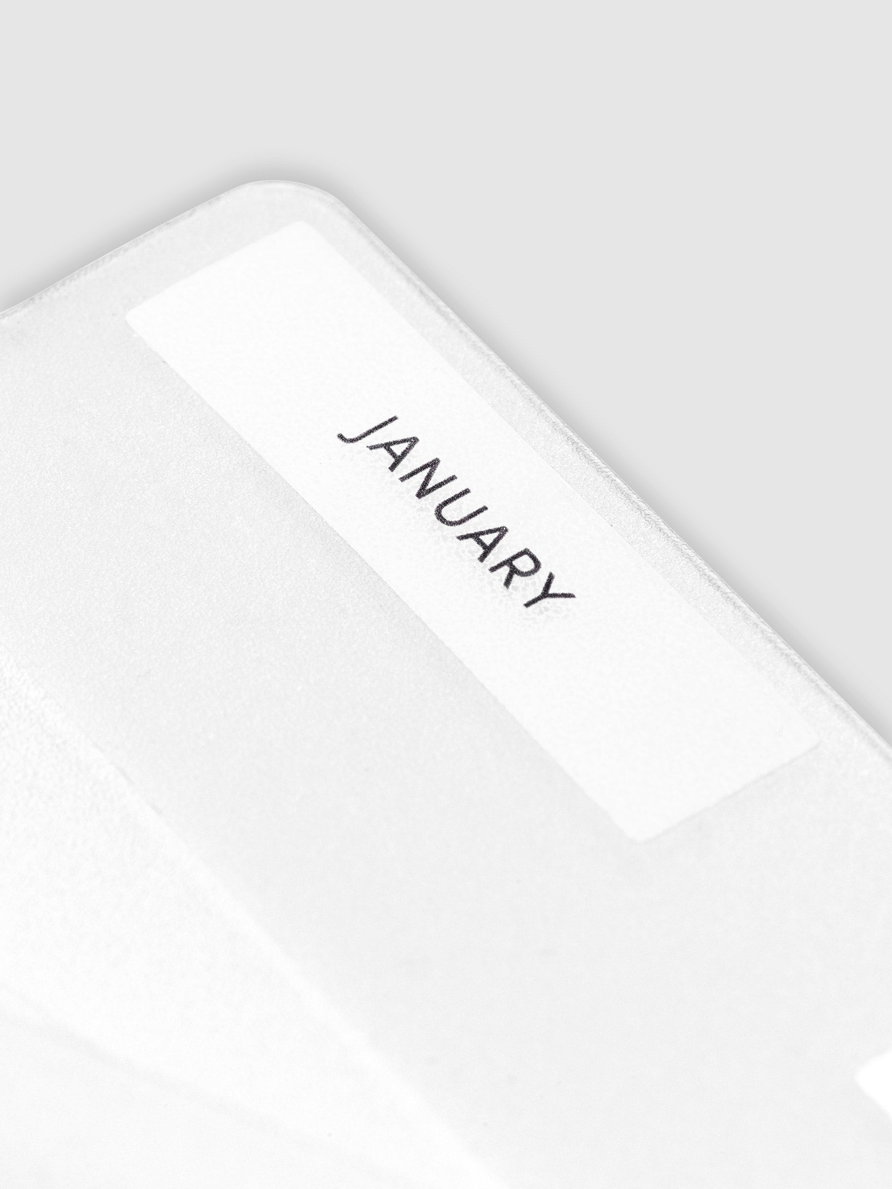 Close up of folder with label reading "January."