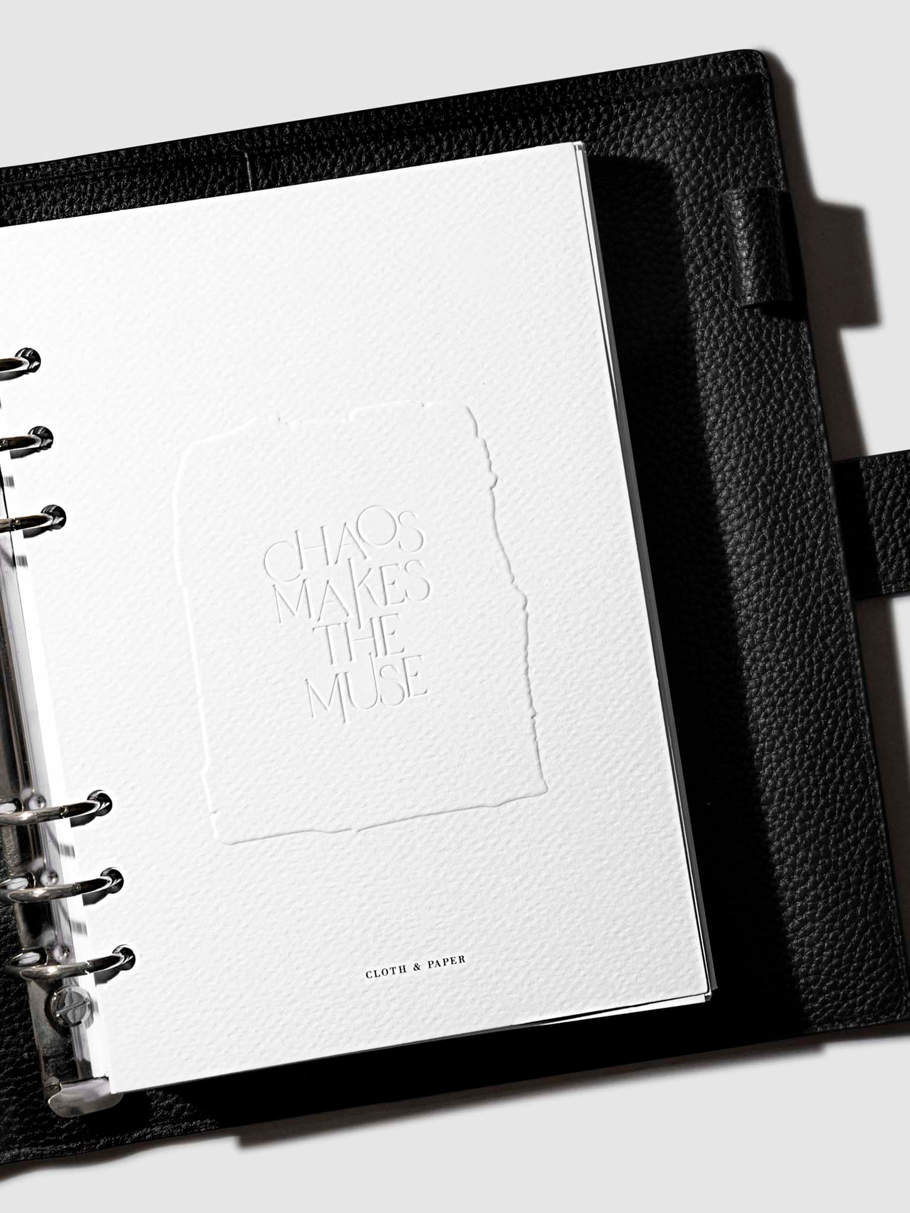 A5 dashboard displayed inside a black
leather agenda.