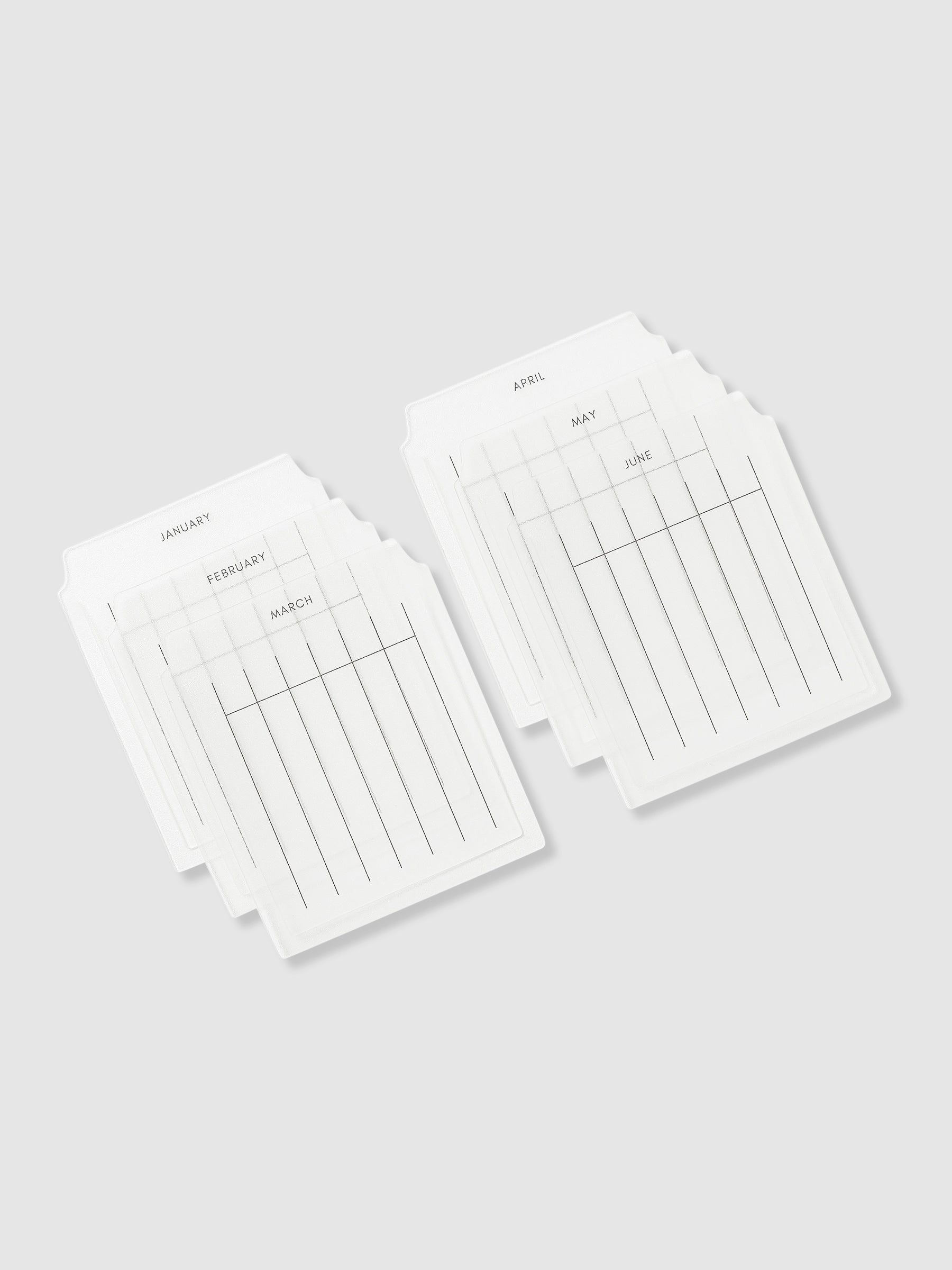 Clear Index Tabs, Monthly, Cloth and Paper. Set of 12 index tabs displayed on a neutral background.
