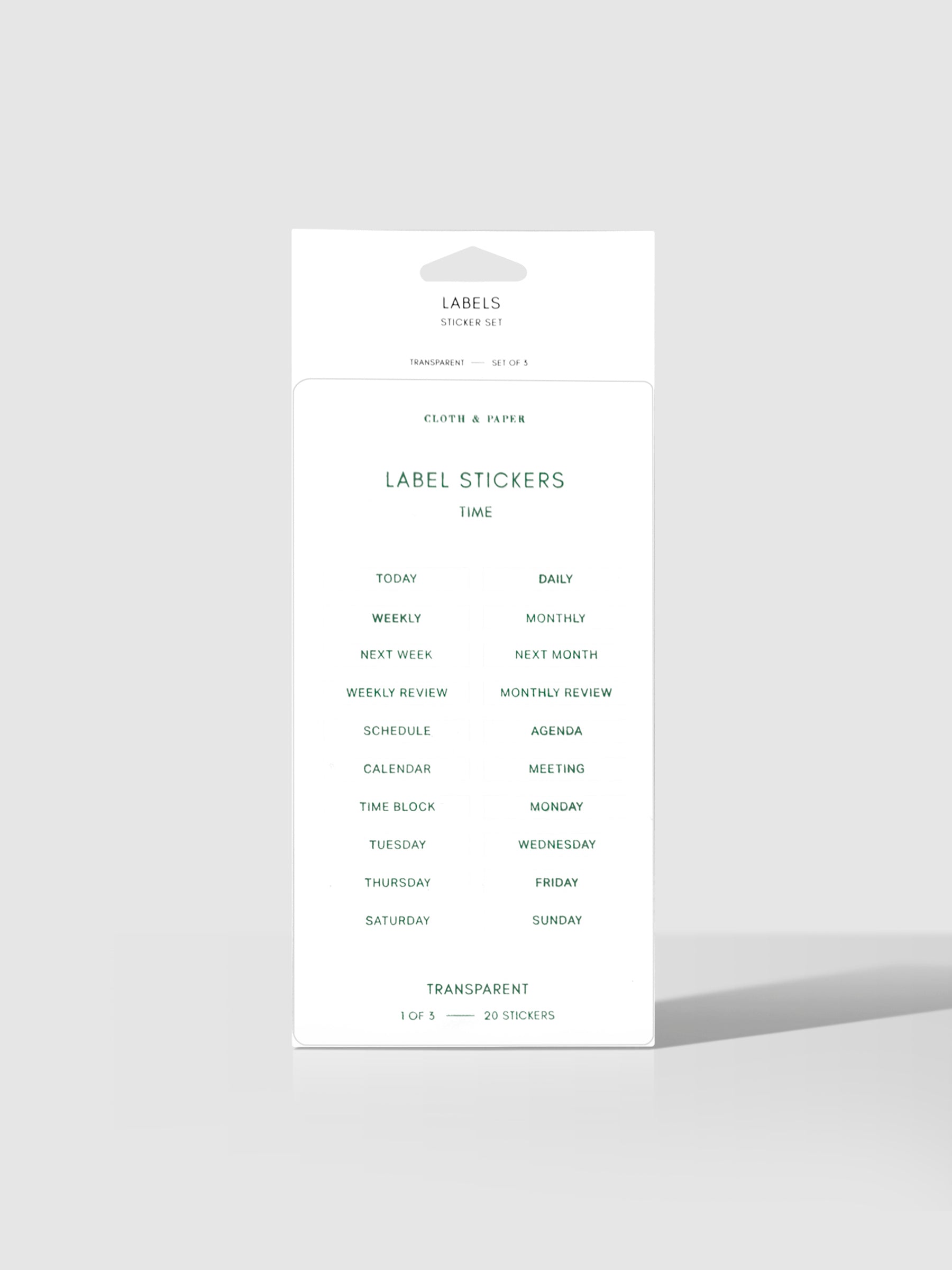 Clear Label Stickers, Legend, Cloth and Paper. Stickers displayed on a neutral background.