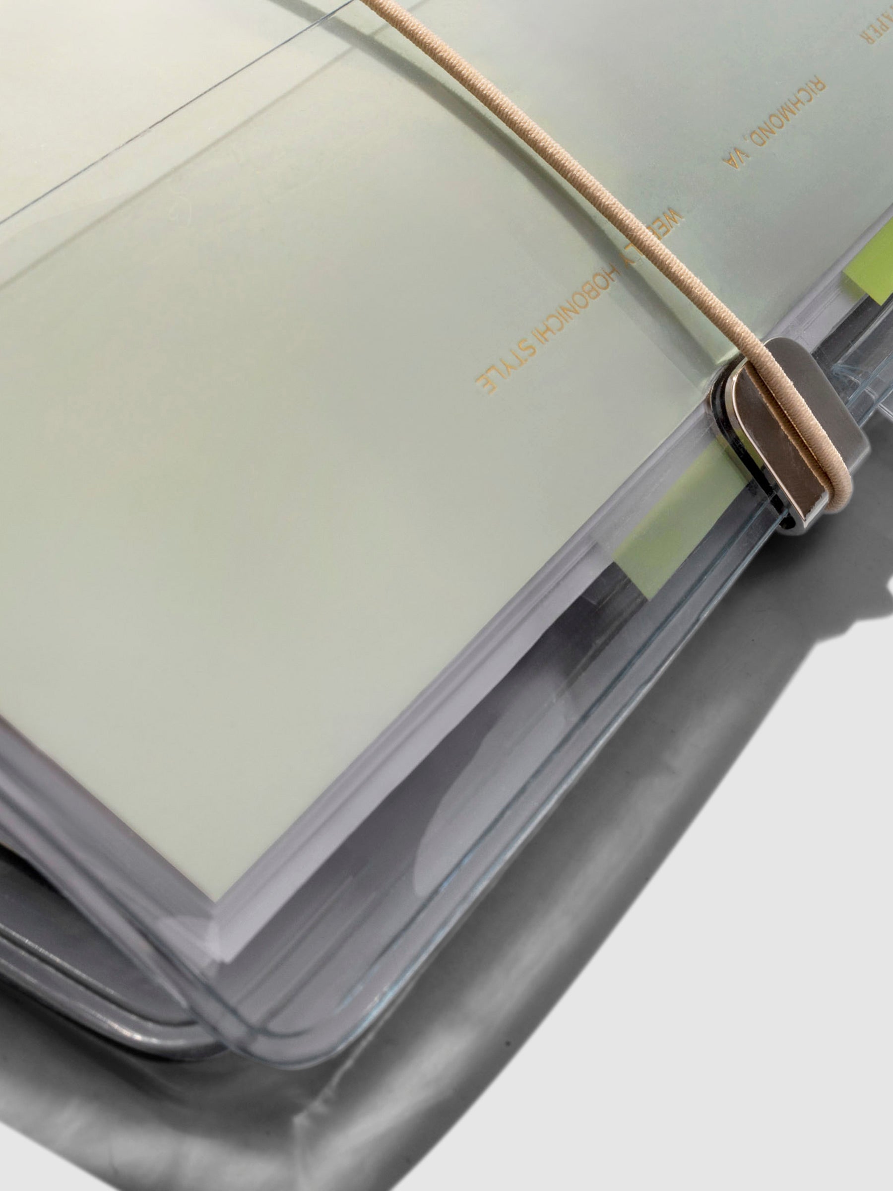 Closeup of cover shown closed with a Travel Notebook inside of it.