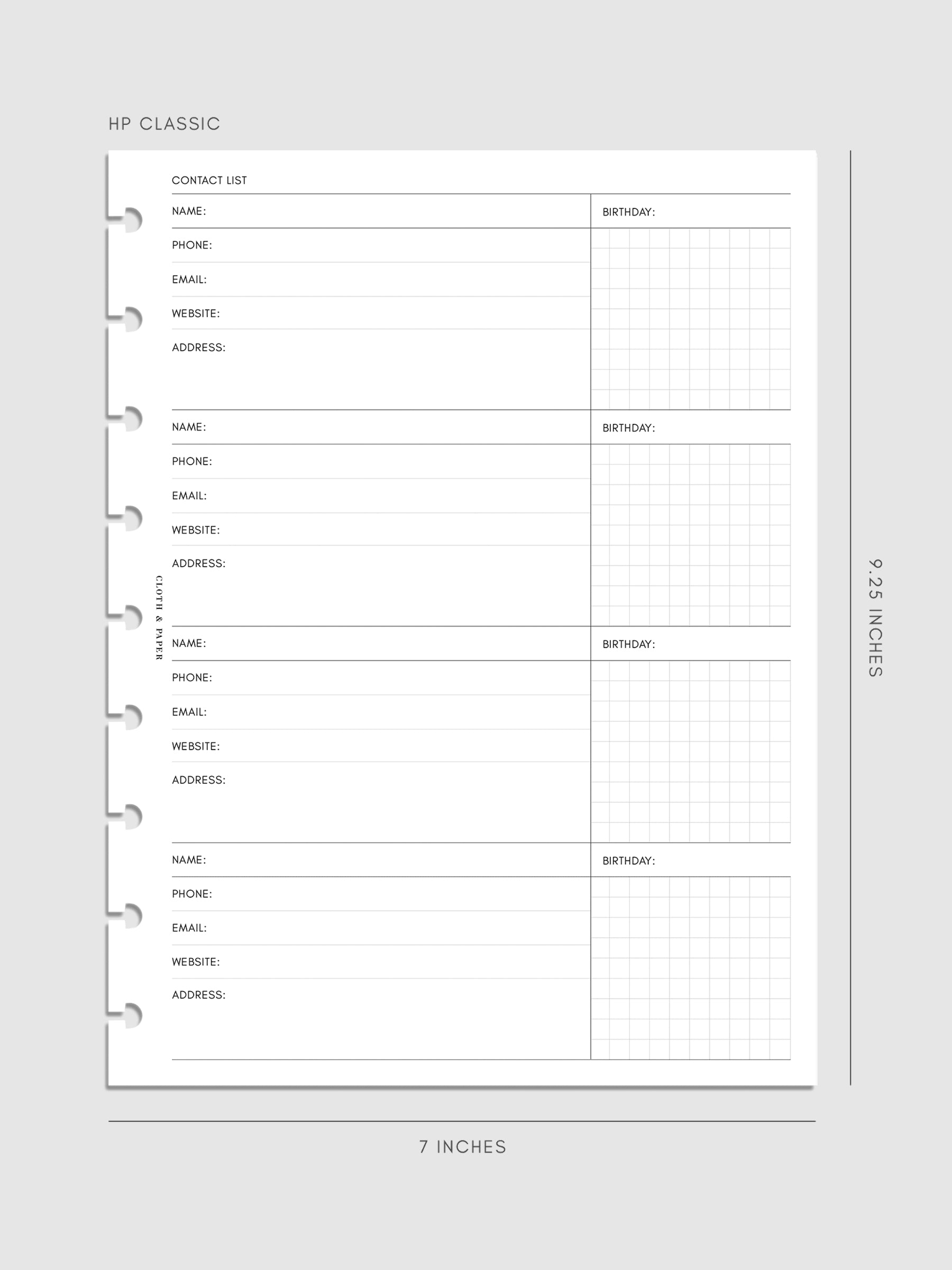 Contact List Planner Inserts | Refreshed Design