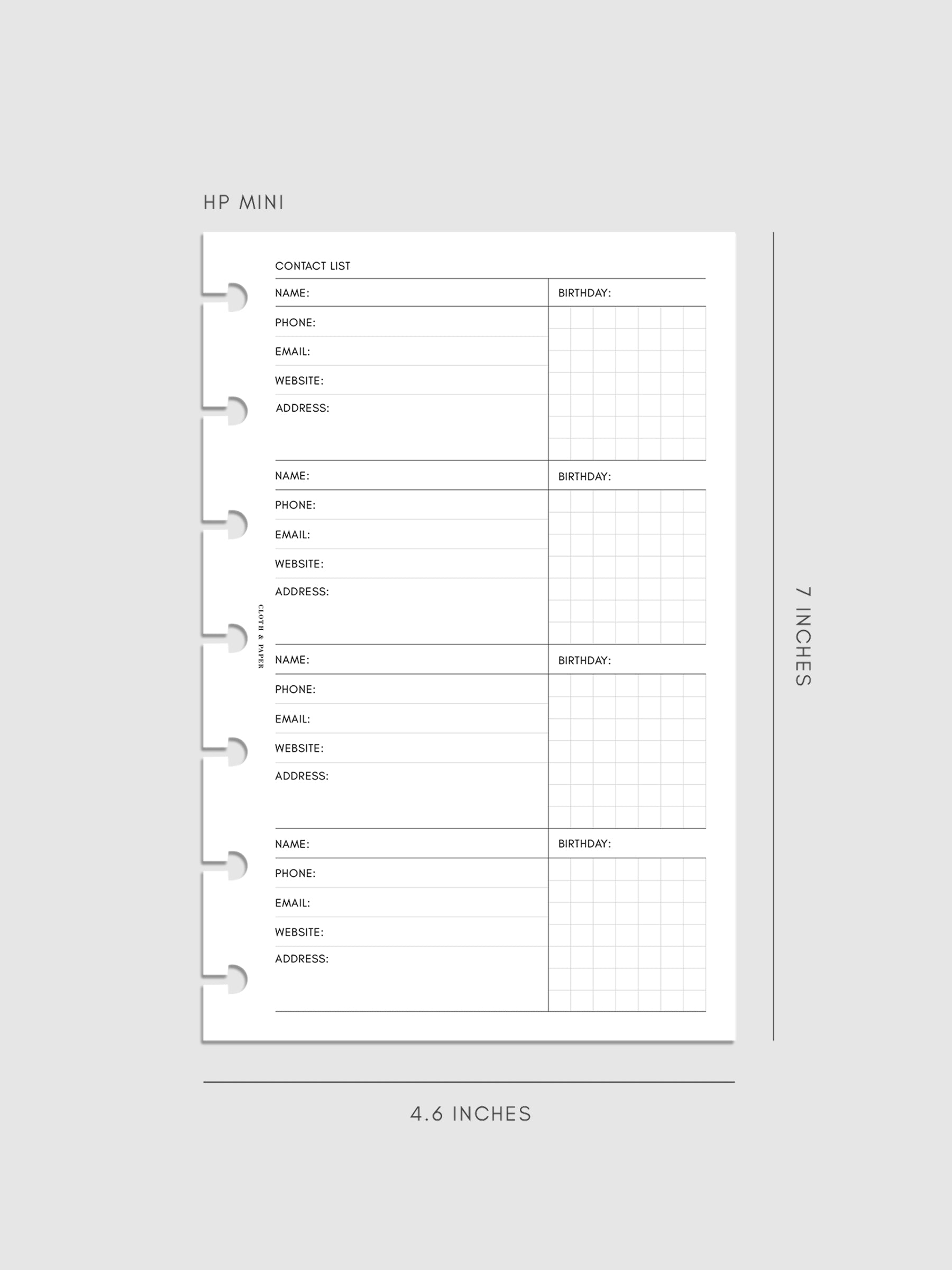Contact List Planner Inserts | Refreshed Design