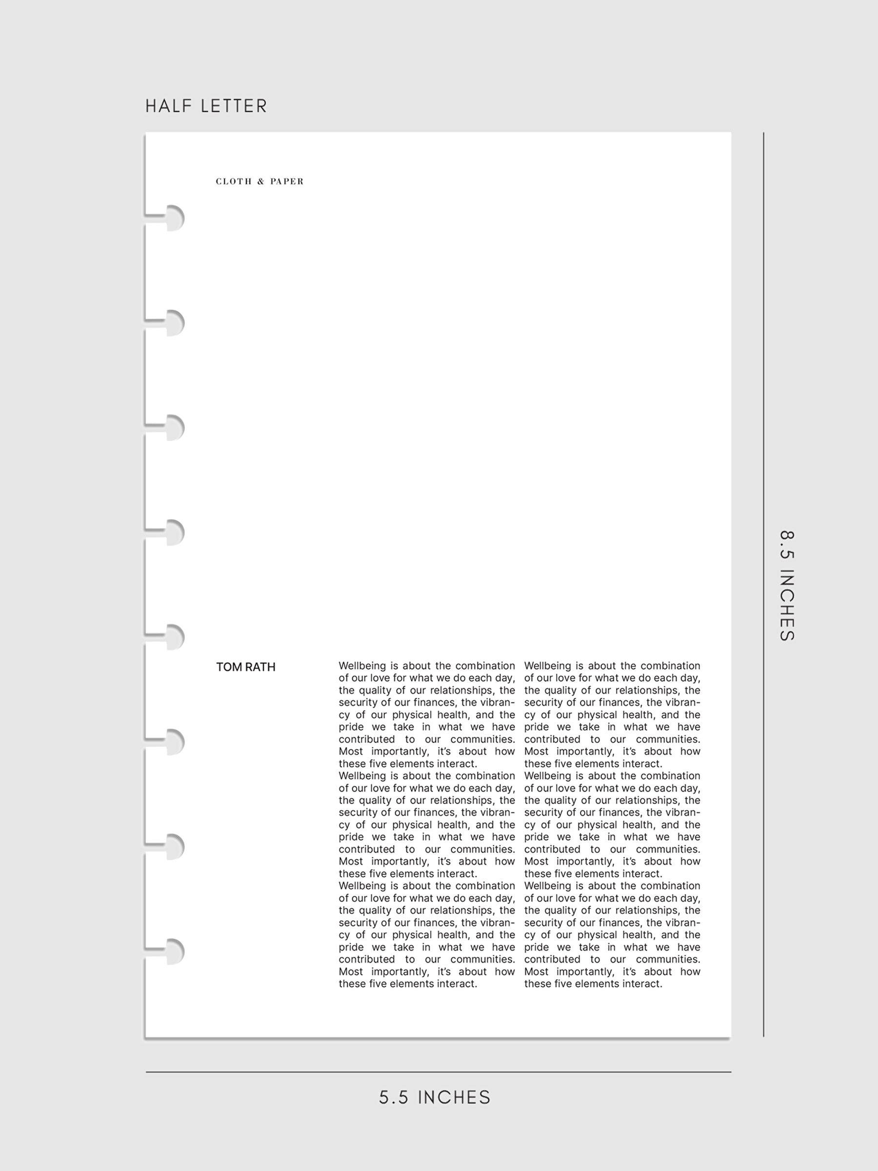 Half Letter 8-Disc Punch Crosshatch Planner Dashboard displayed on a neutral background.