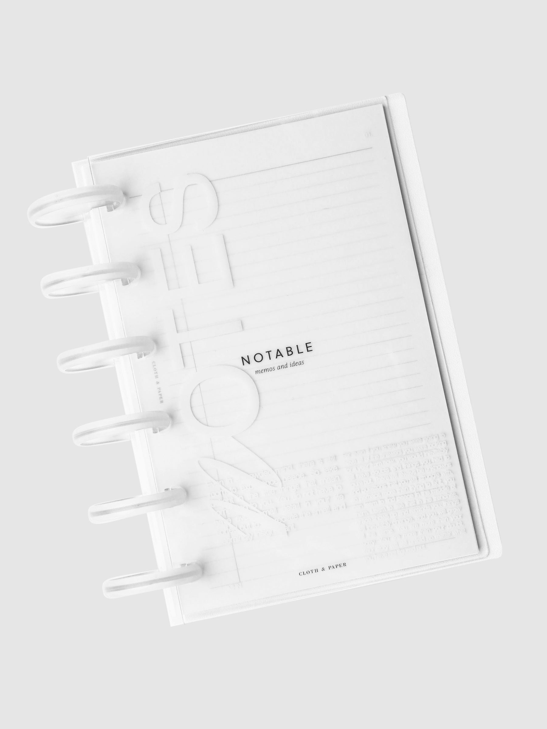 Notes Discbound Notebook Cover in CP Petite styled with clear planner discs and the Notable Section Cover Planner Dashboard.