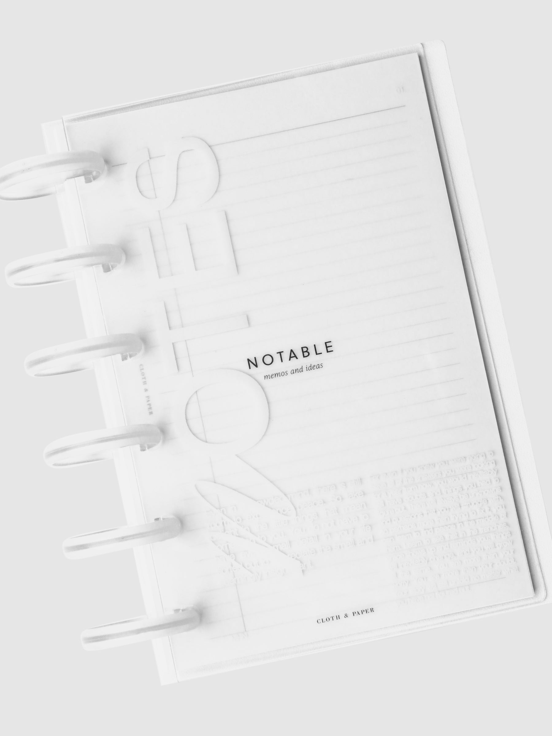 Notes Discbound Notebook Cover in CP Petite styled with clear planner discs and the Notable Section Cover Planner Dashboard.