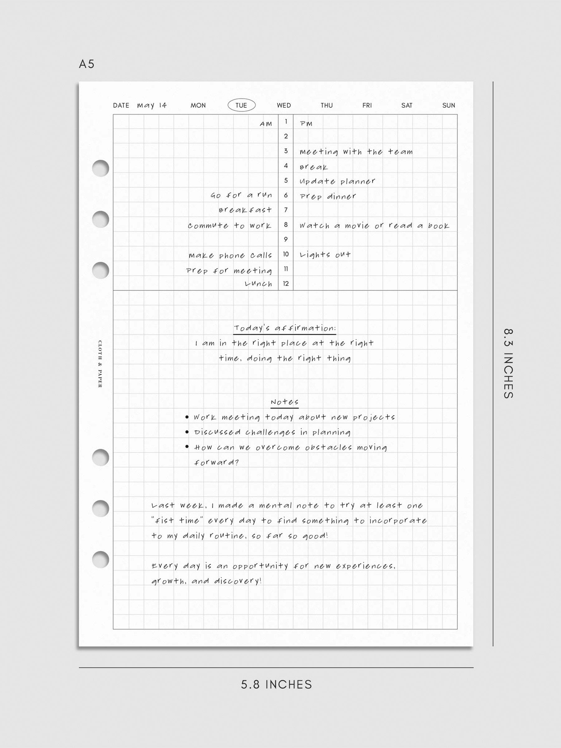 Digital mockup of insert in A5.