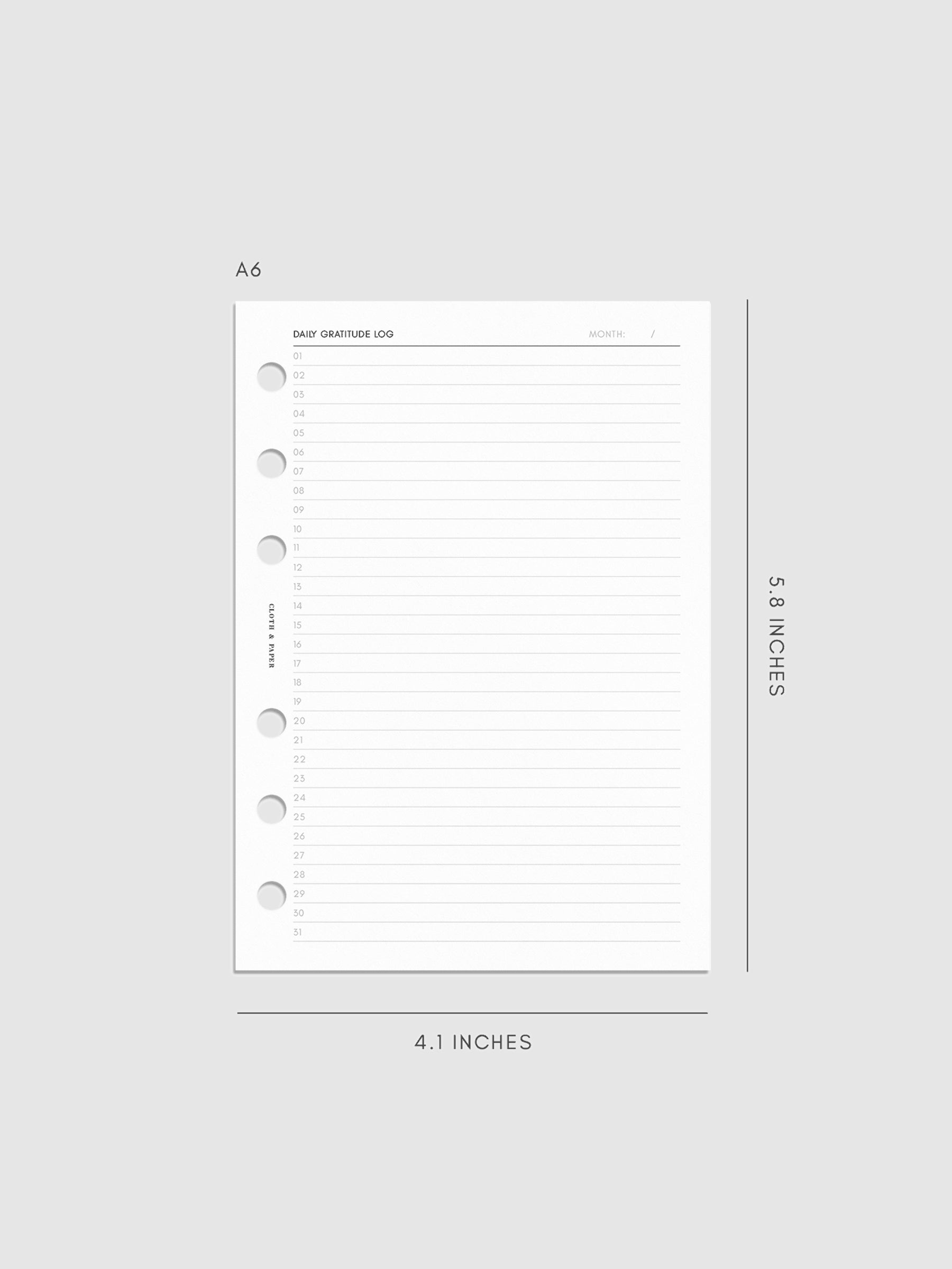 Daily Gratitude Log Planner Inserts A6