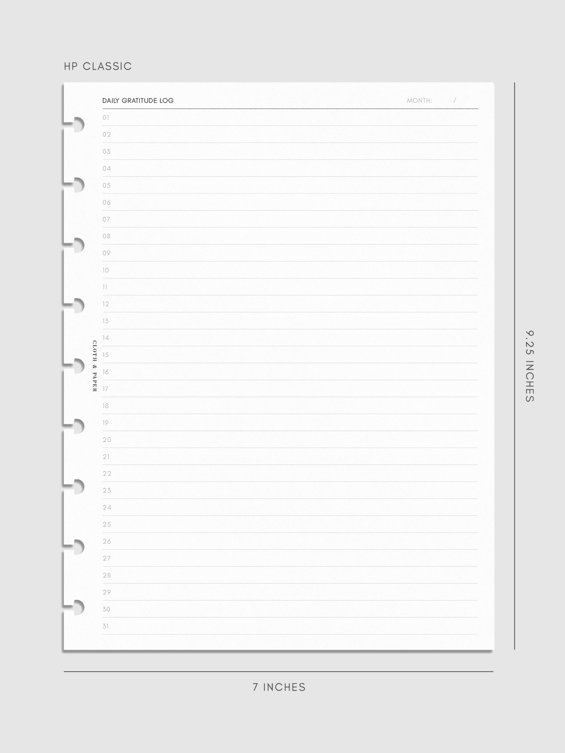 Daily Gratitude Log Planner Inserts HP classic