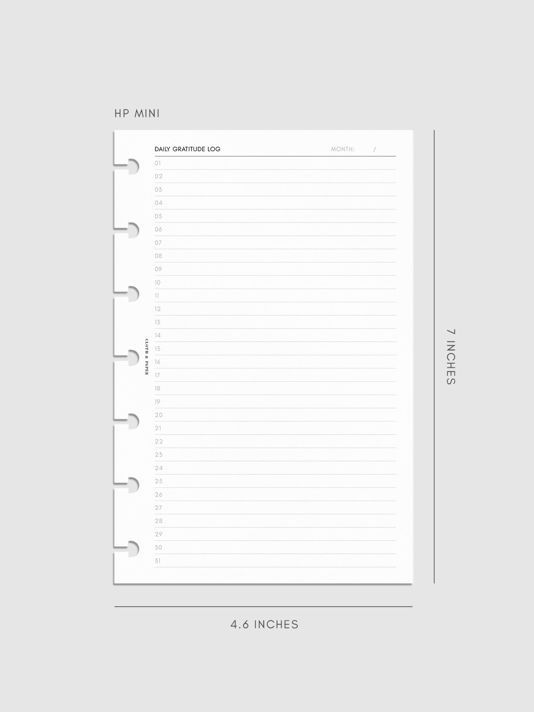 Daily Gratitude Log Planner Inserts HP mini