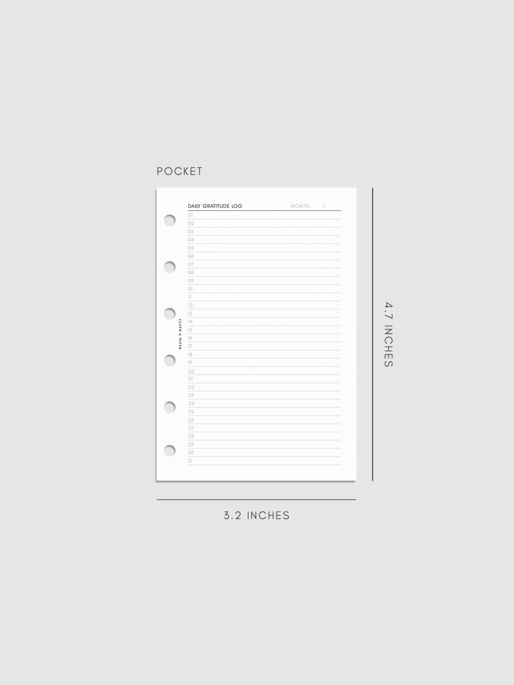 Daily Gratitude Log Planner Inserts pocket
