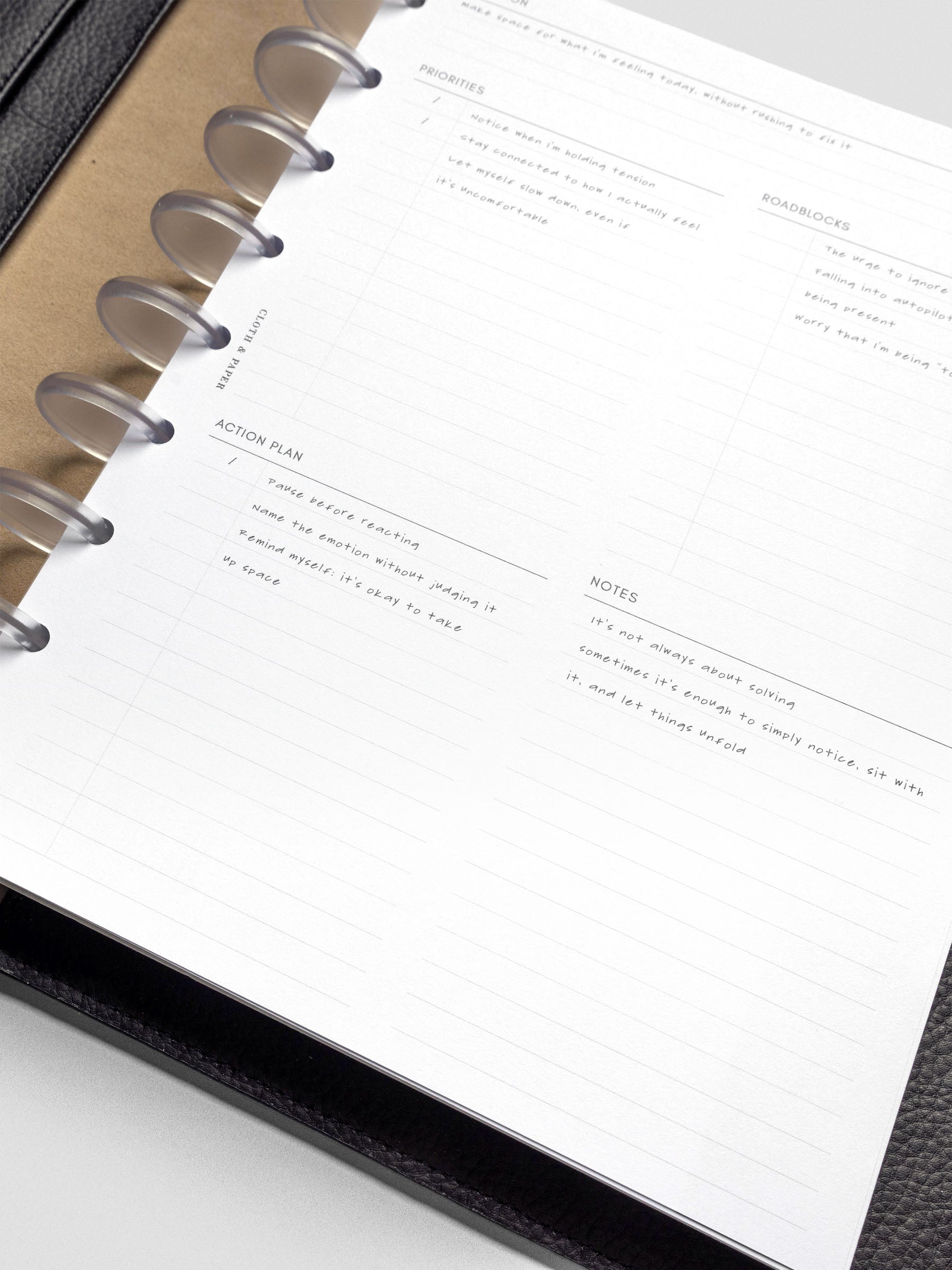 Daily Intention Planner Inserts shown with example text.