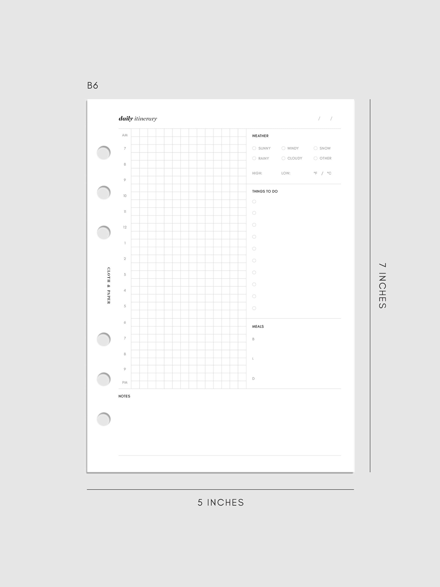 B6 Daily Itinerary Inserts