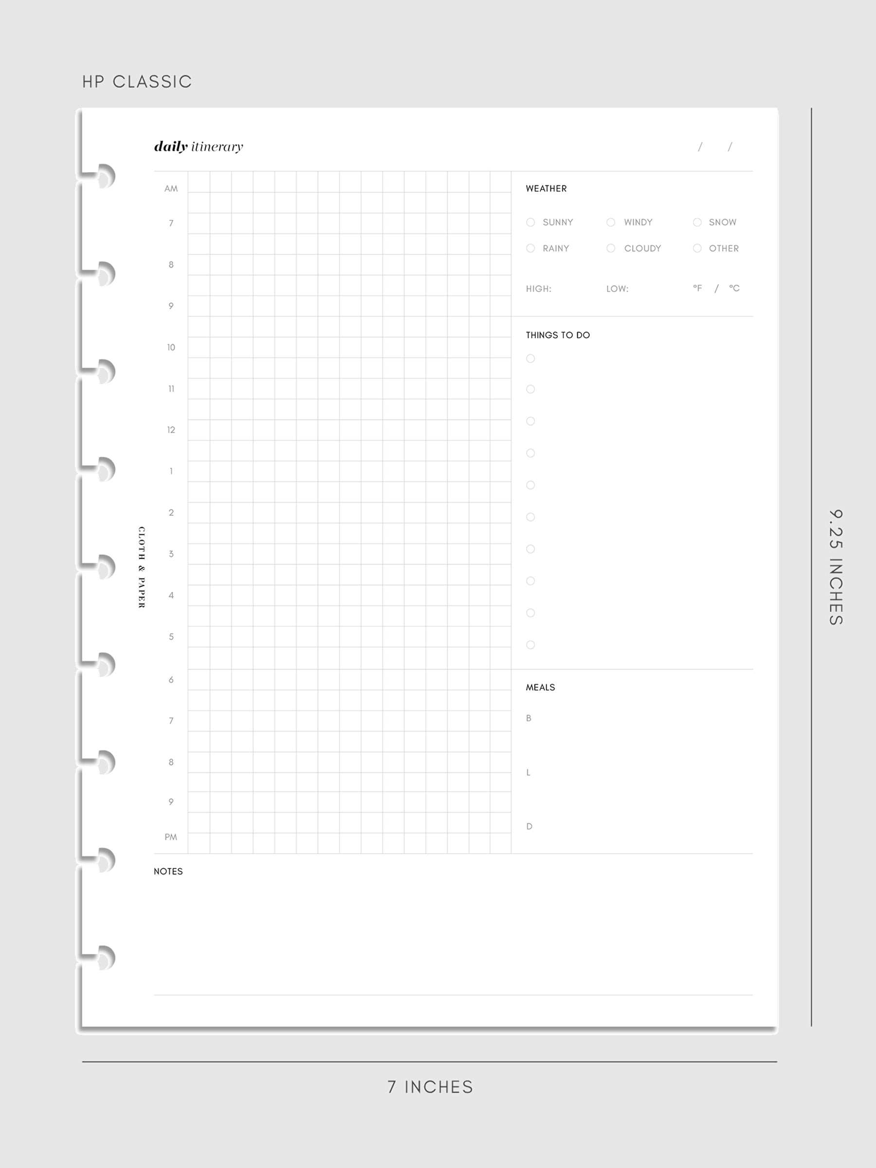 HP Classic Daily Itinerary Inserts