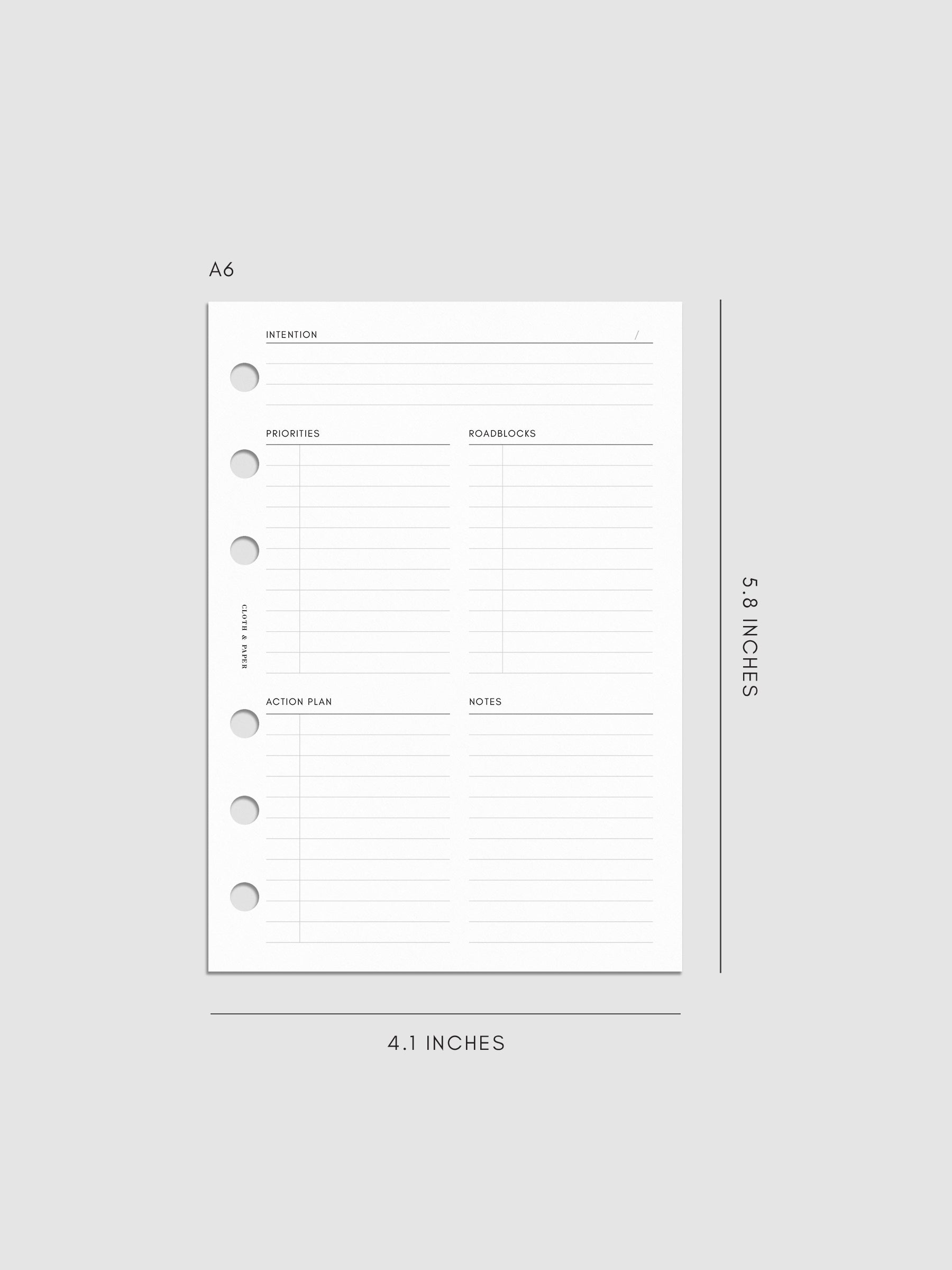 Daily Intention Planner Inserts | A6