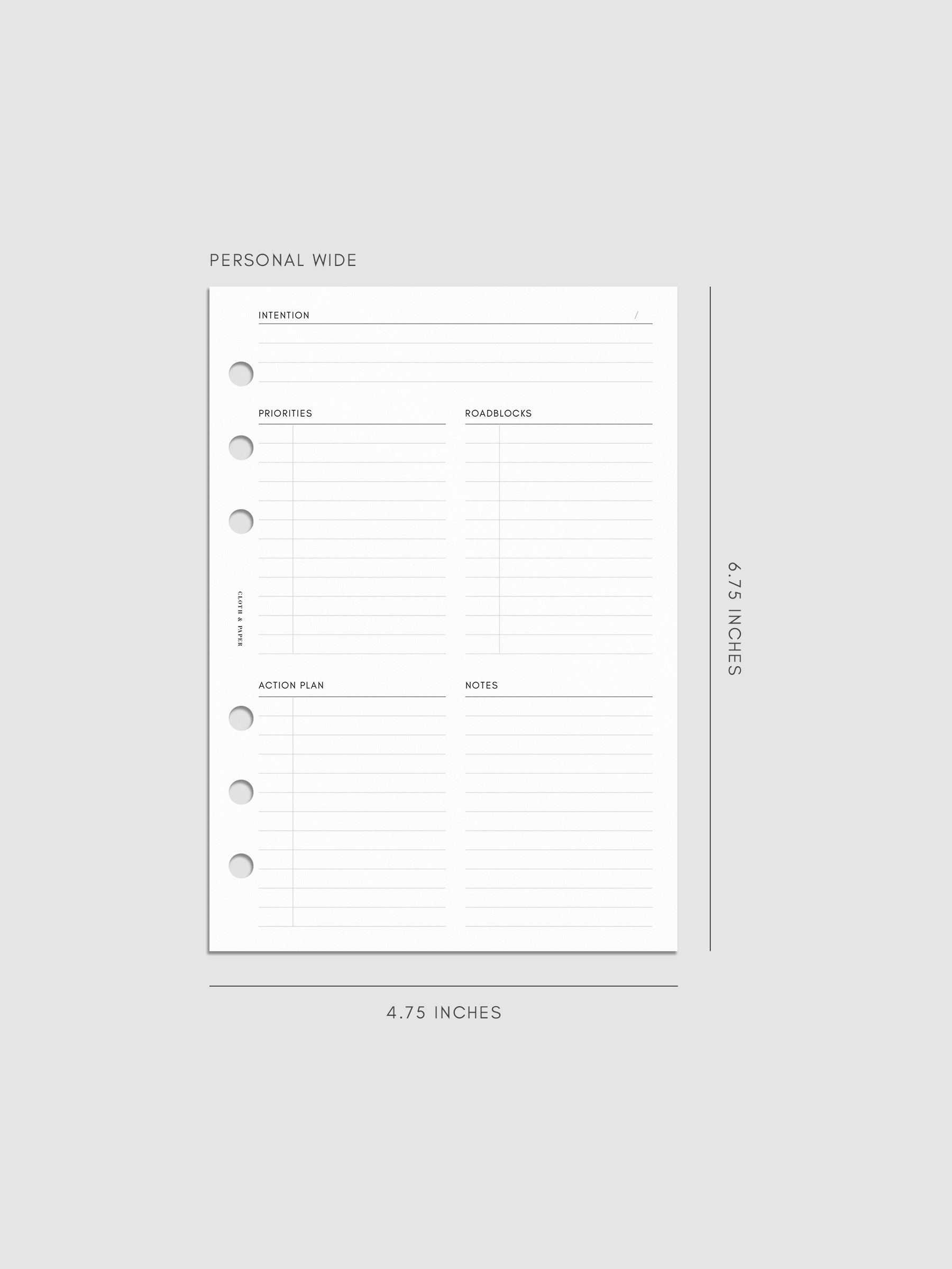 Daily Intention Planner Inserts | Personal Wide