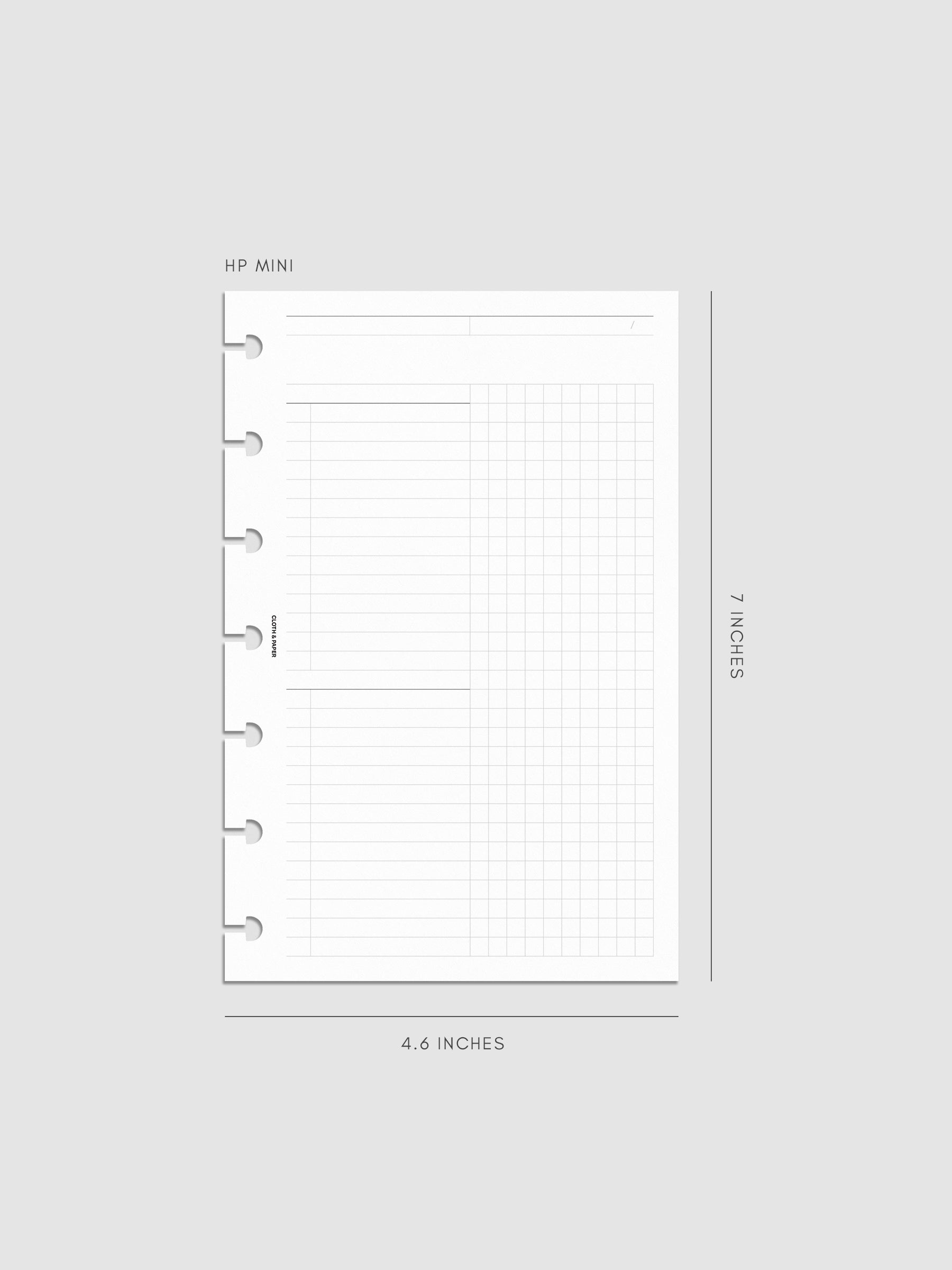 Daily Workflow Planner Inserts, HP Mini 7-Disc Punch, right page showing large graph notes section