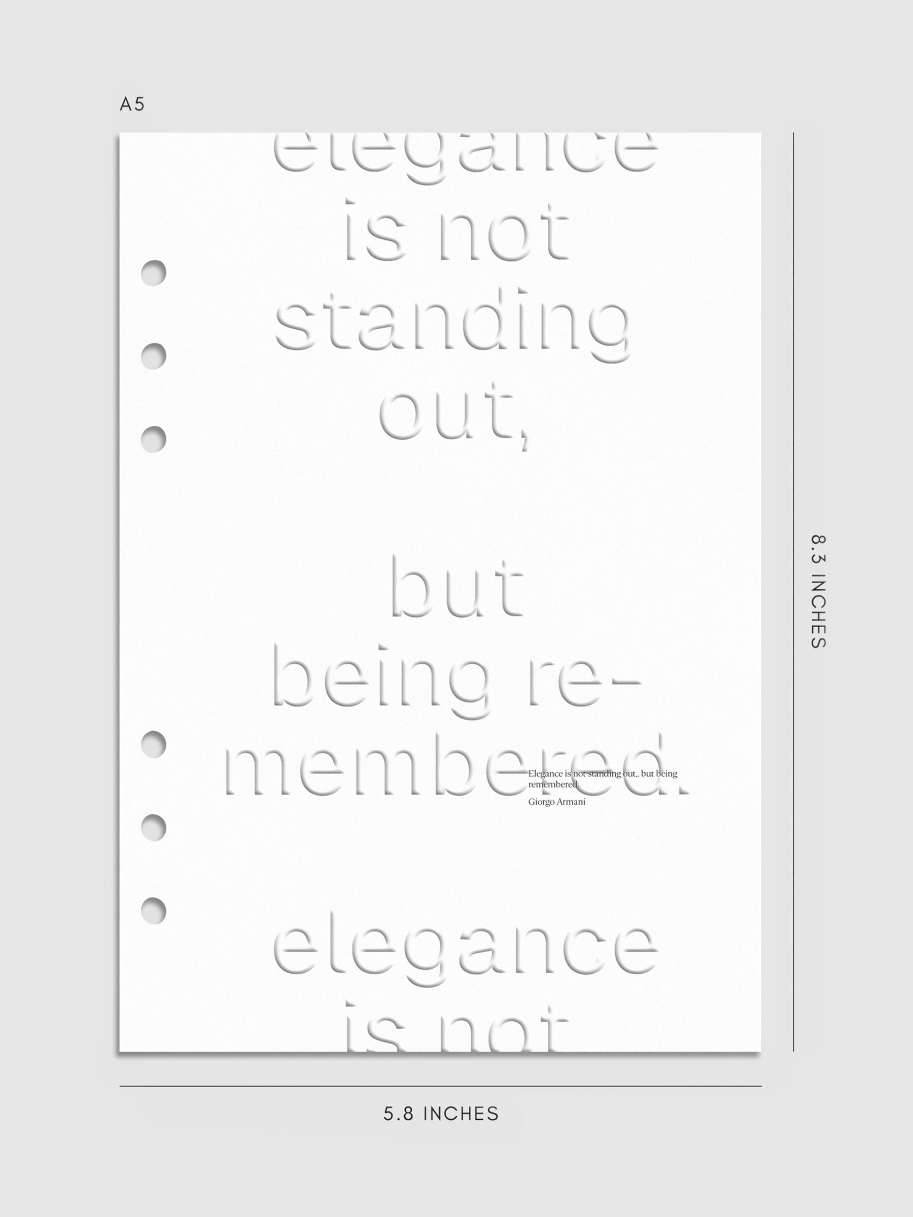 Digital mockup of the Elegance Dashboard in A5 6-Ring size