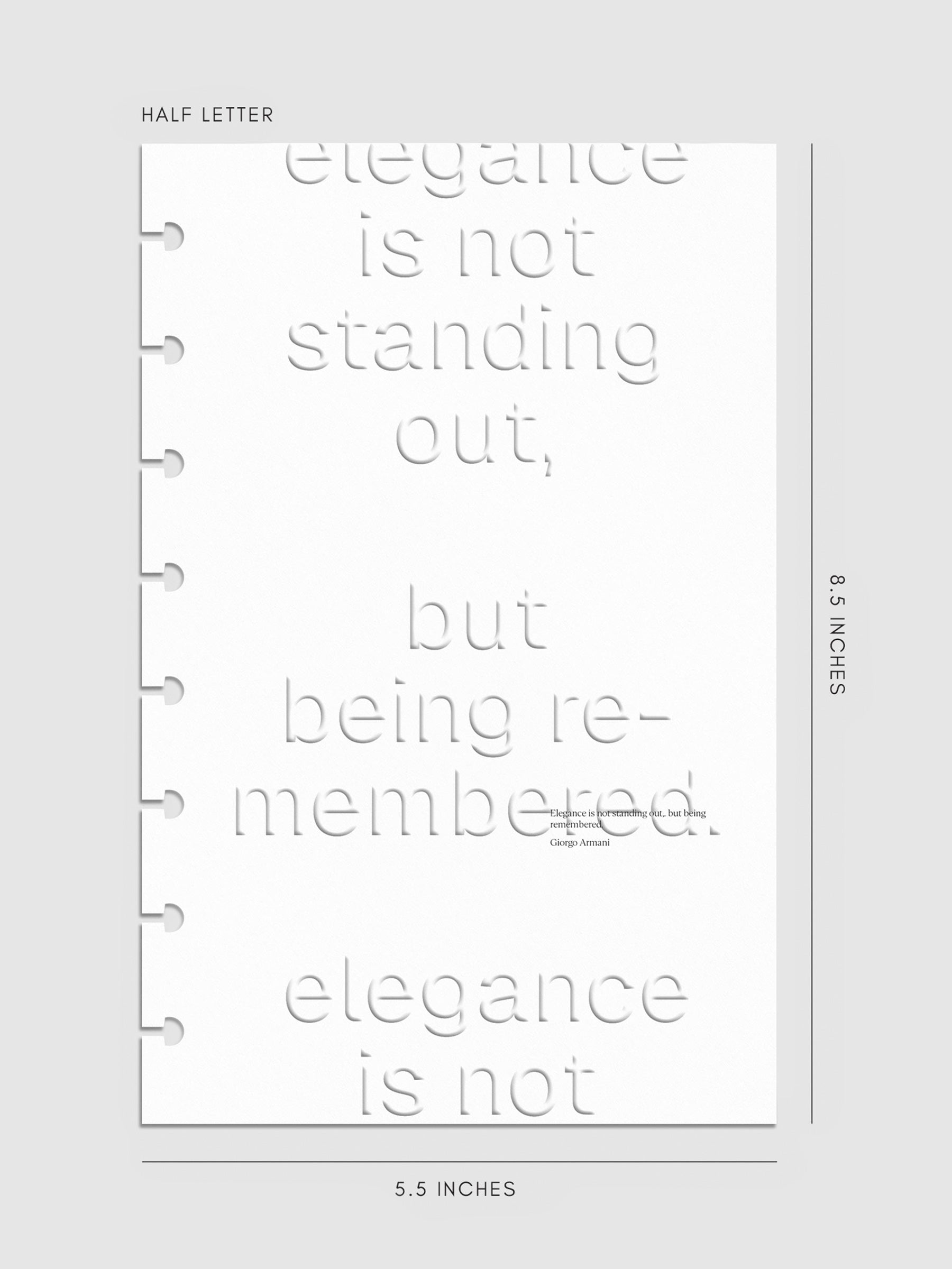 Digital mockup of the Elegance Dashboard in Half Letter size