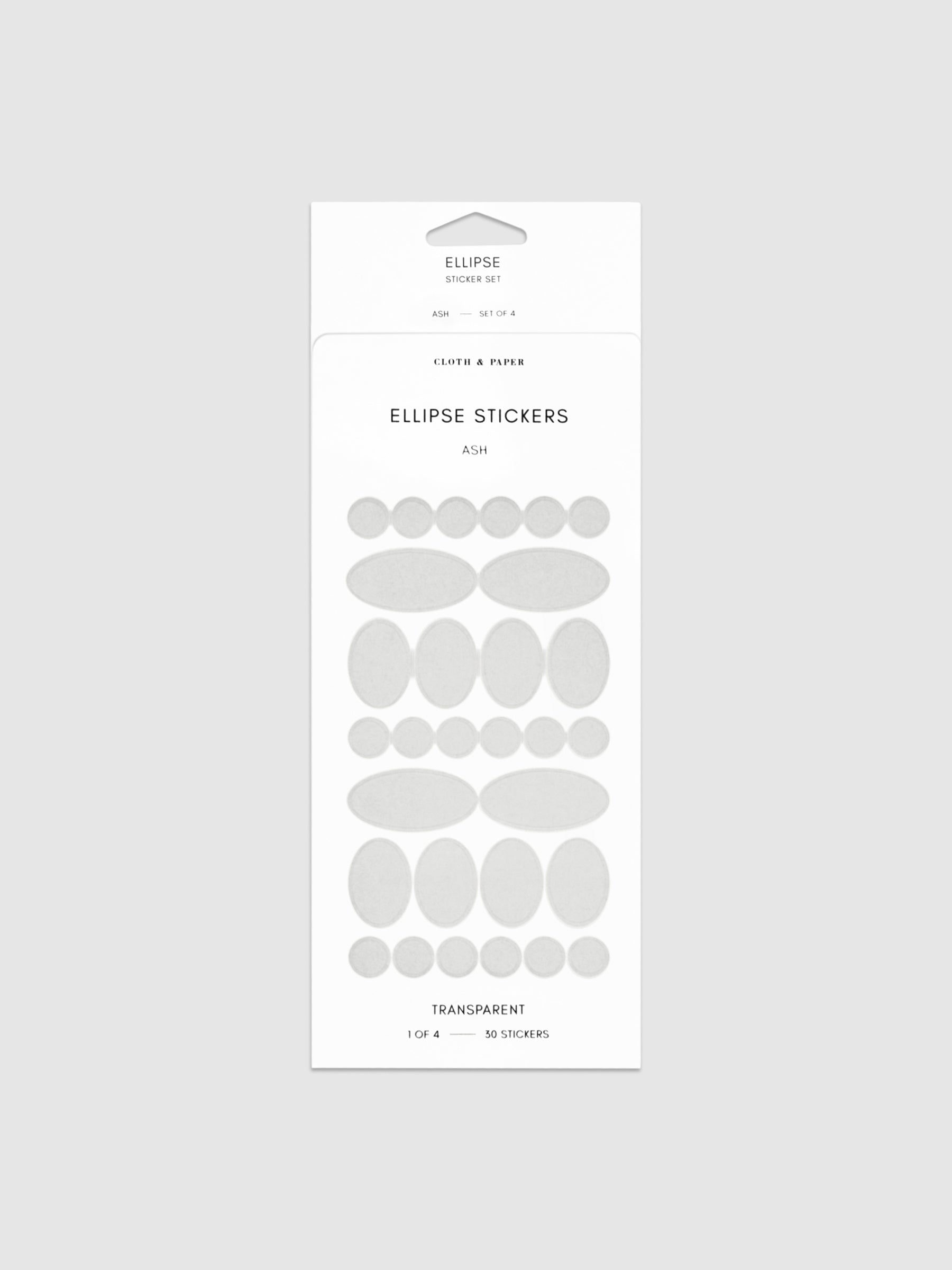 Ash stickers in their packaging on a neutral background.