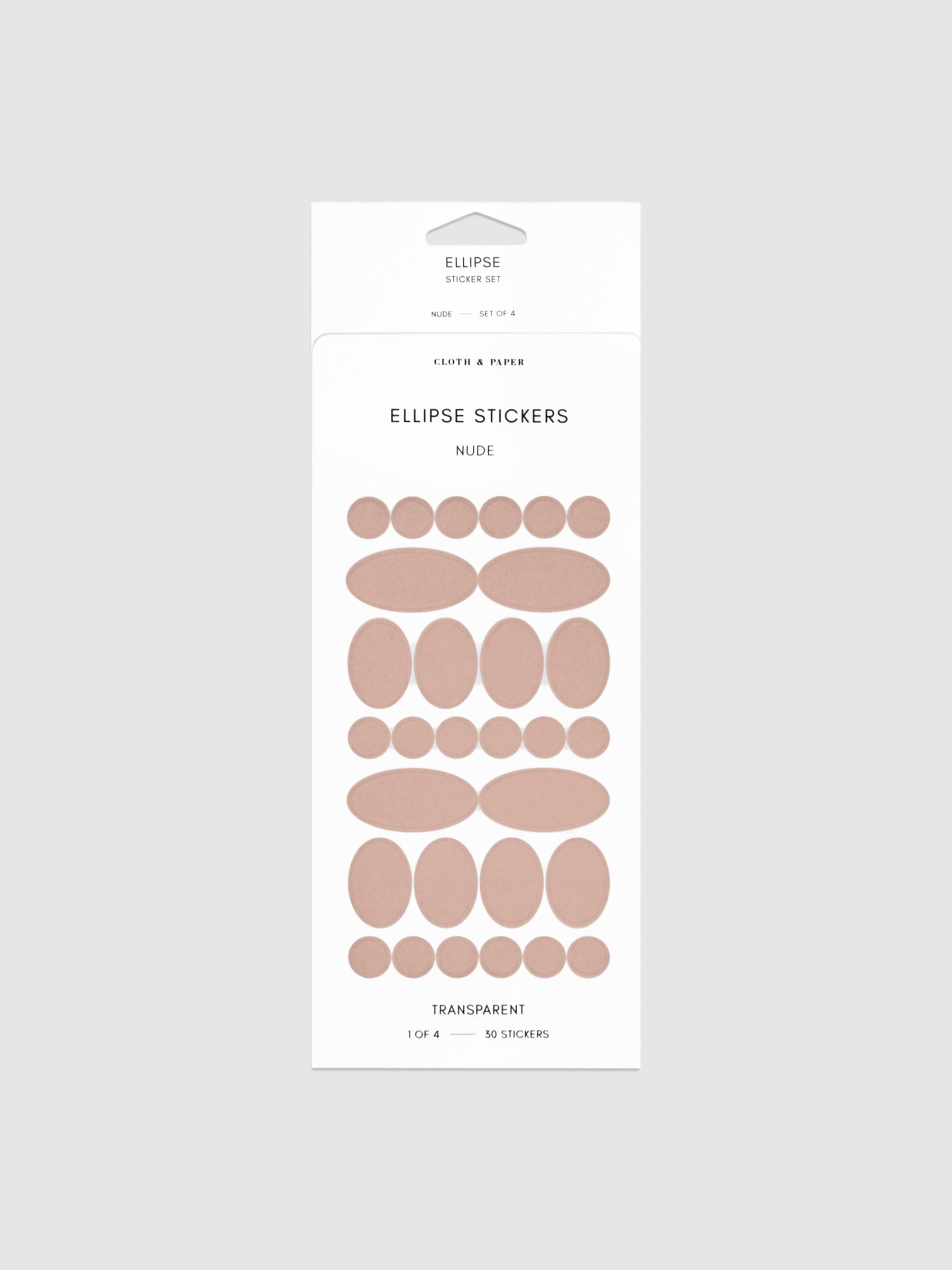 Nude stickers in their packaging on a neutral background.