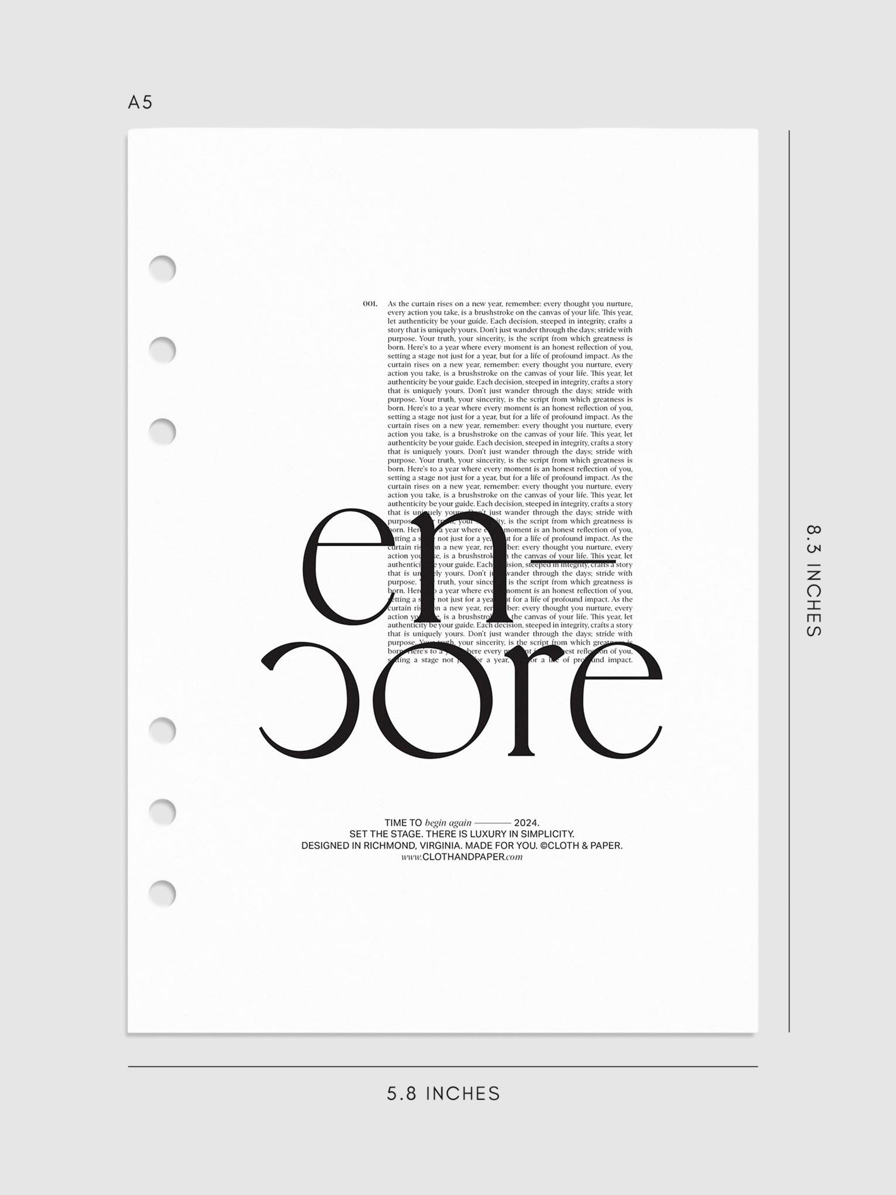 Encore Planner Dashboard in A5 size