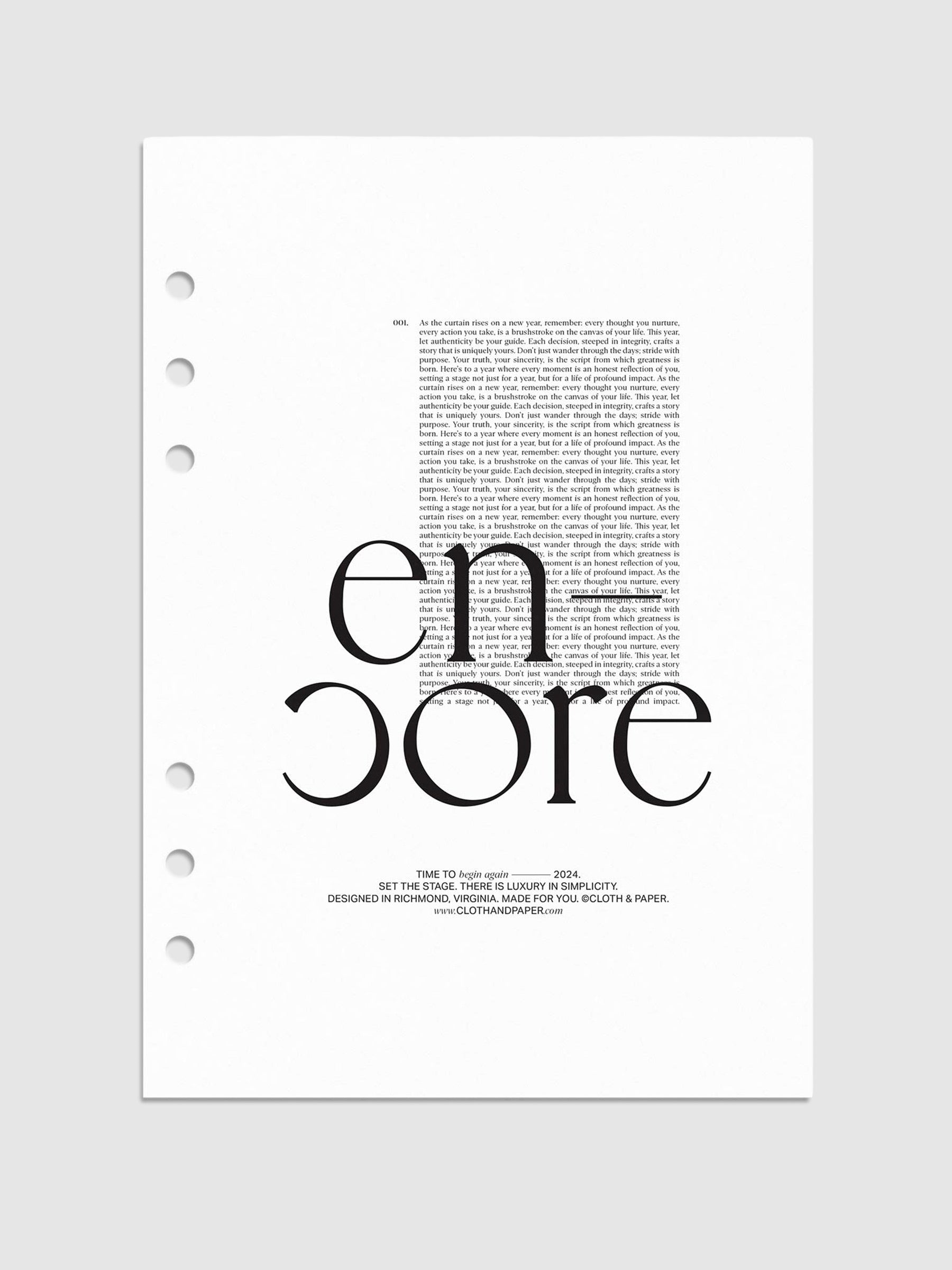 Encore Planner Dashboard in A5 displayed on a neutral background.