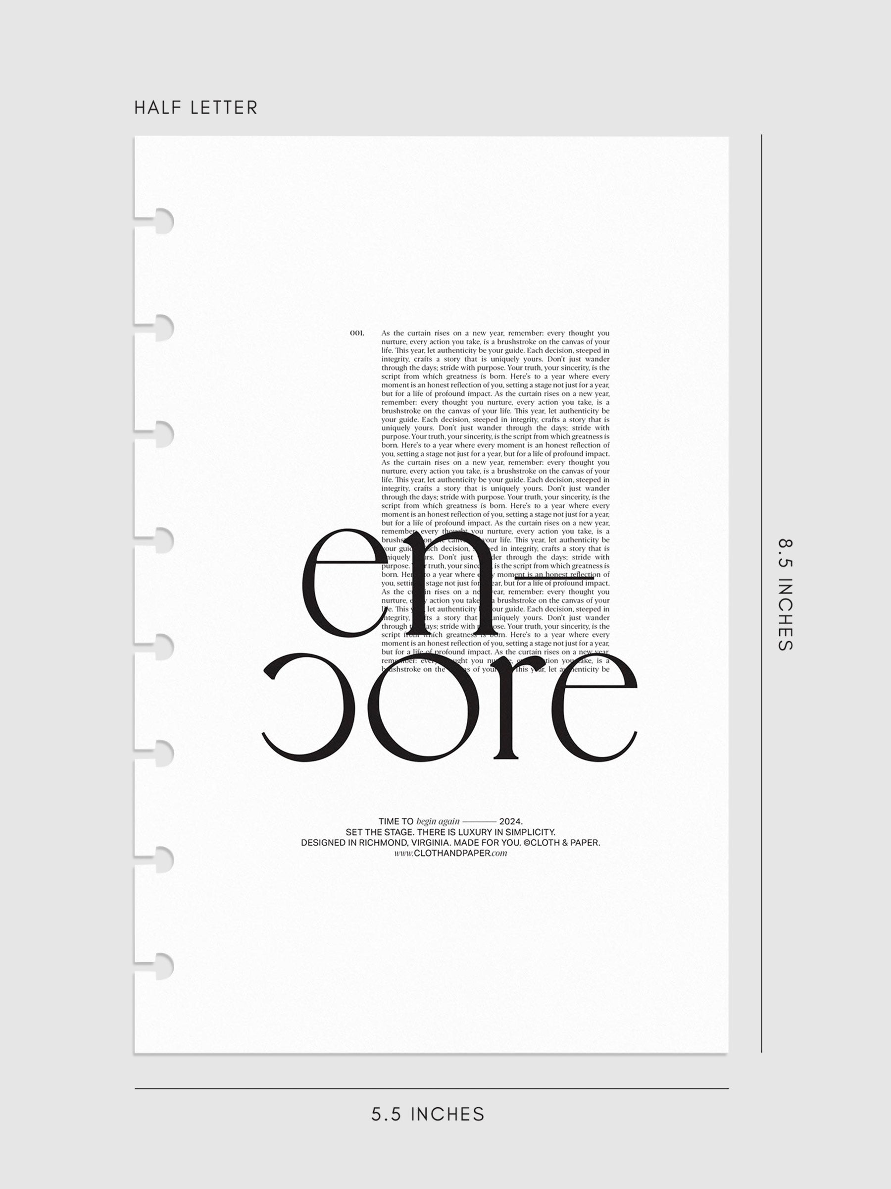 Encore Planner Dashboard in Half Letter size