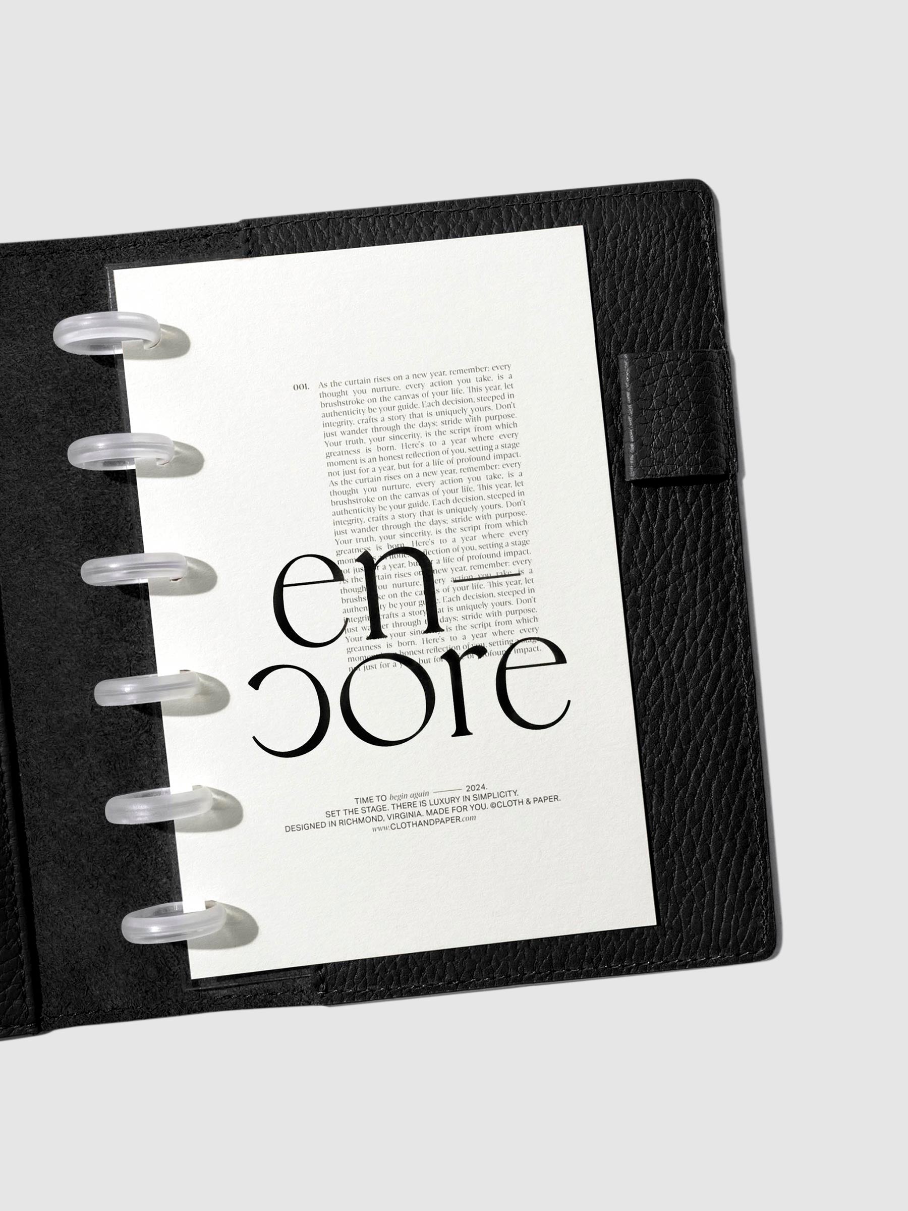 Encore Dashboard in use inside a leather folio. Size shown is CP Petite.