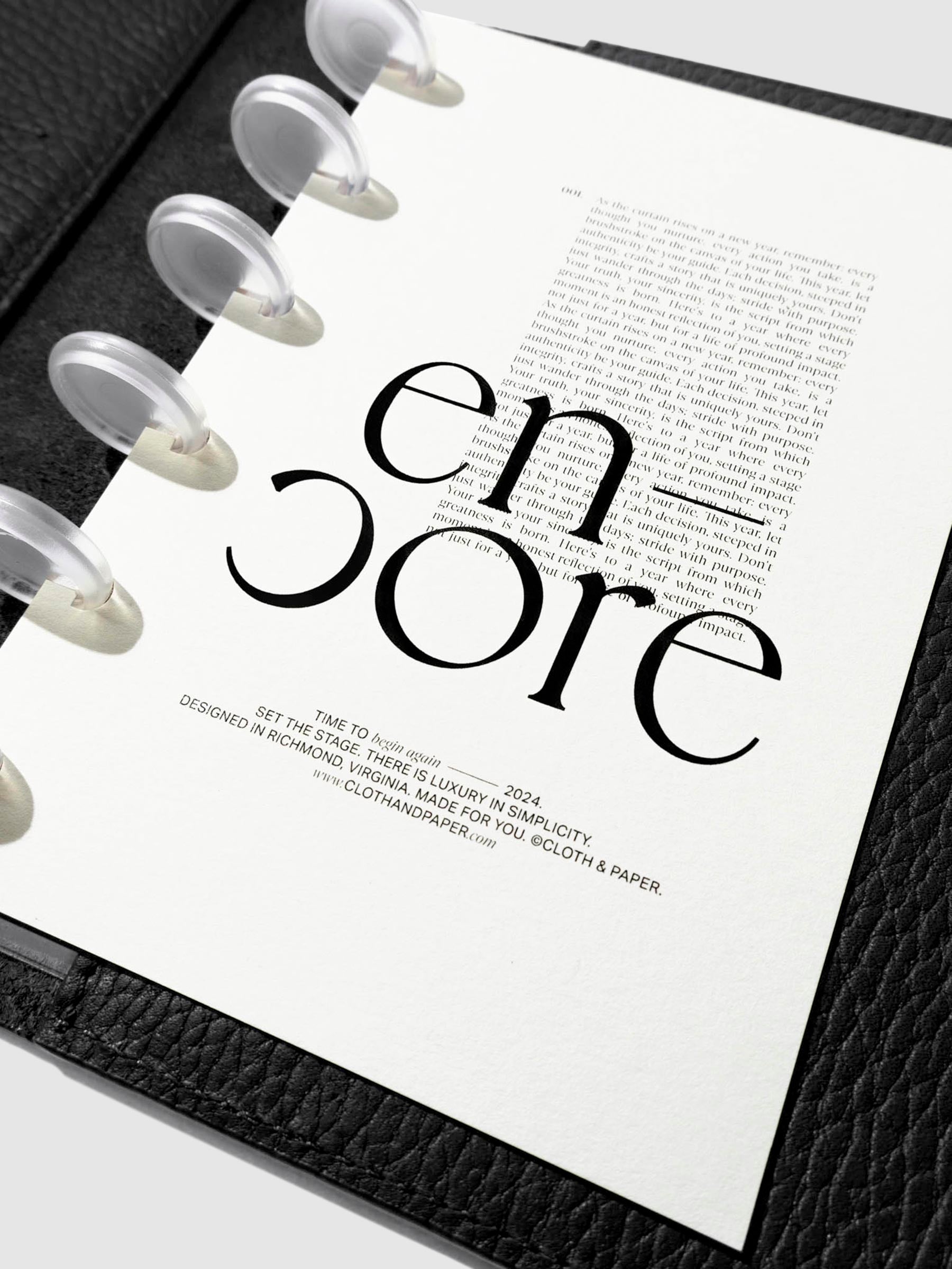 Encore Dashboard in use inside a leather folio. Size shown is CP Petite.