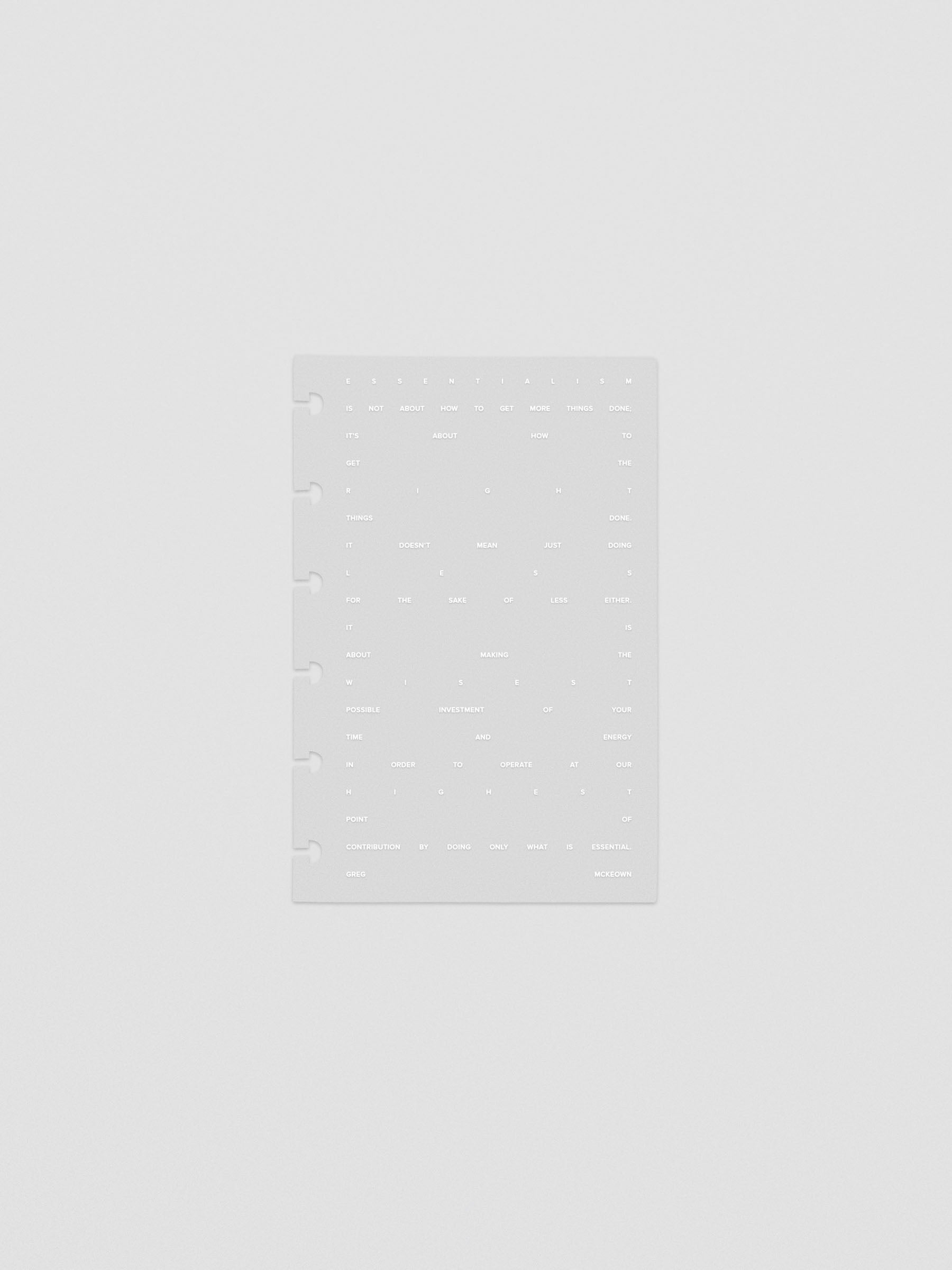 Essentialism Dashboard Duo reading "moins mai mieux" in size CP Petite; transparent layer only.